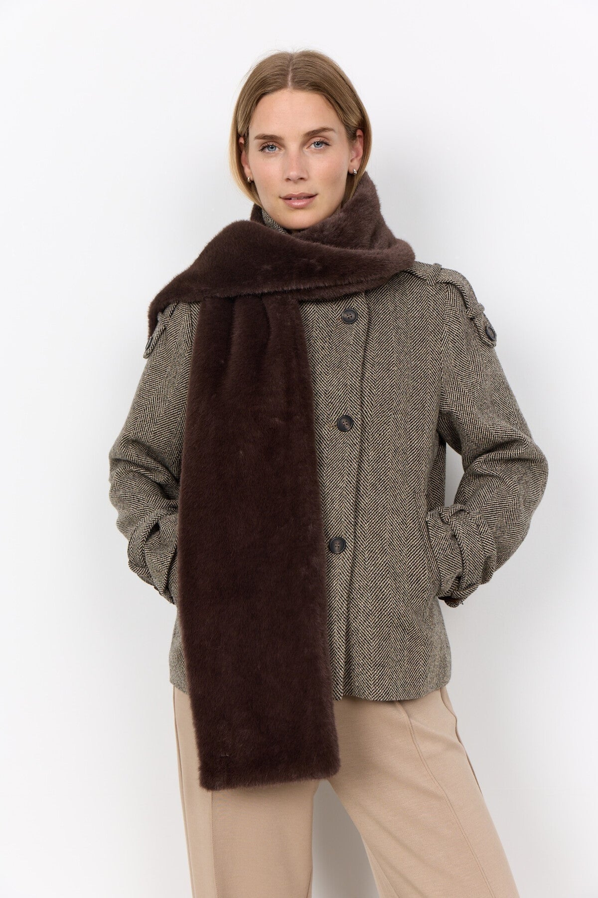 Soya Concept 51443 Vendla Faux Fur Scarf Dark Brown — view 1. Shop Soya Concept at Dotique