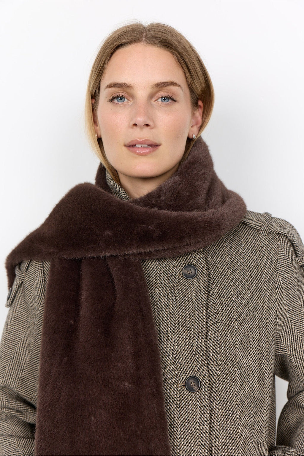 Soya Concept 51443 Vendla Faux Fur Scarf Dark Brown — view 2. Shop Soya Concept at Dotique