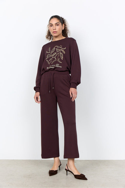 Soya Concept Banu 33 25328-20 Dark Brown Crop Jersey Trouser — view 1. Shop Soya Concept at Dotique