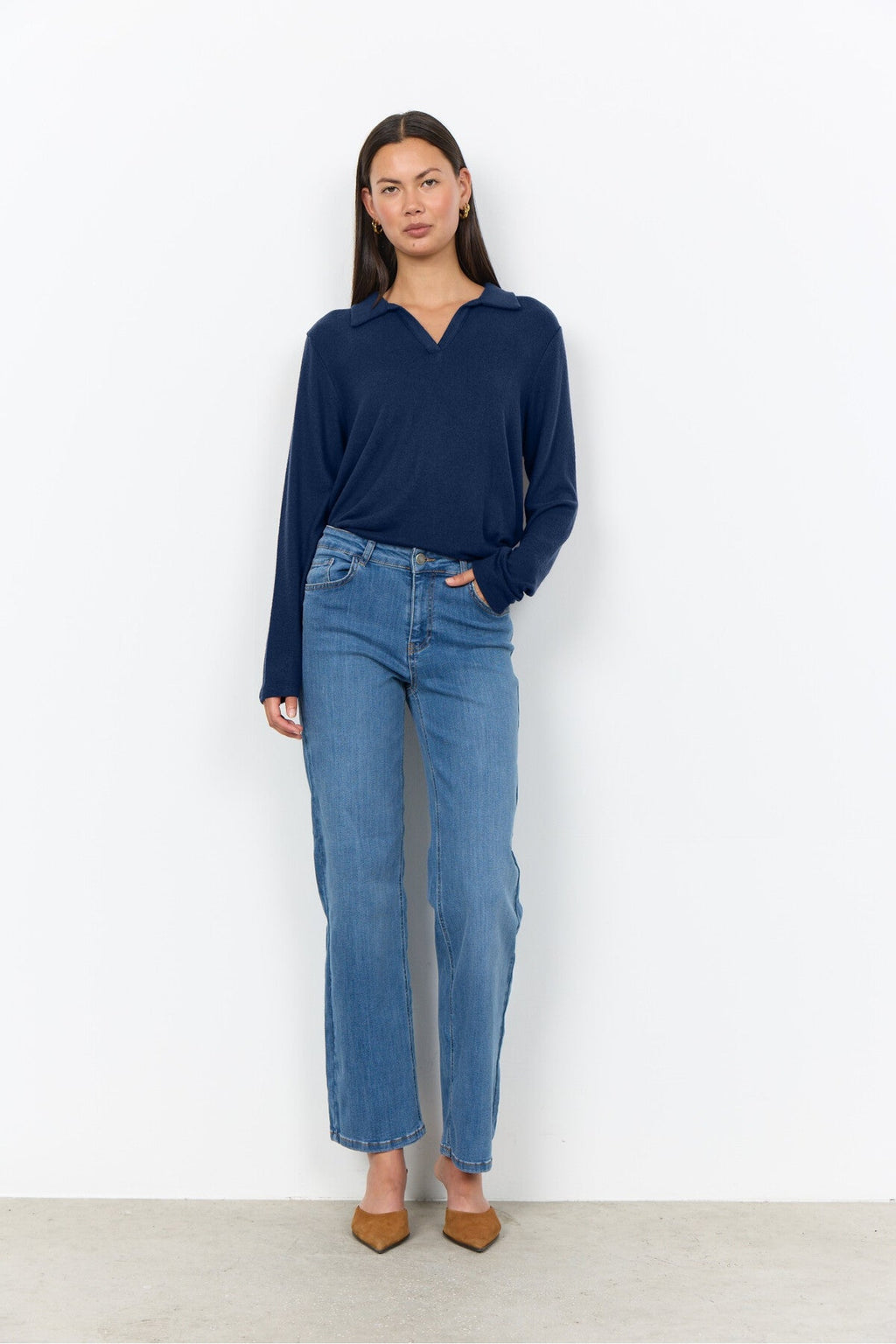 Soya Concept Biara 159 Collared Jumper Navy — view 2. Shop Soya Concept at Dotique