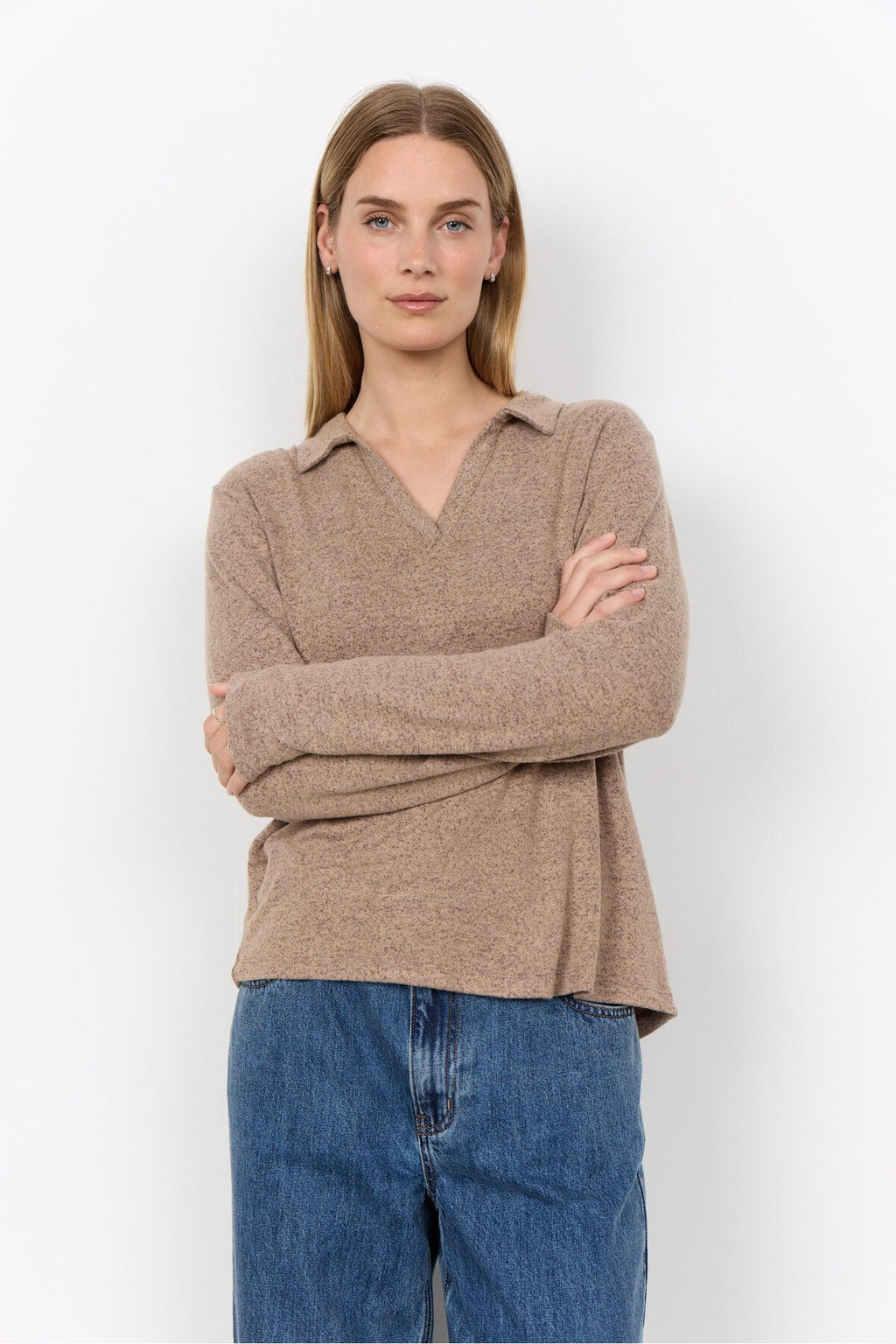 Soya Concept Biara 159 Collared Jumper Taupe — view 1. Shop Soya Concept at Dotique