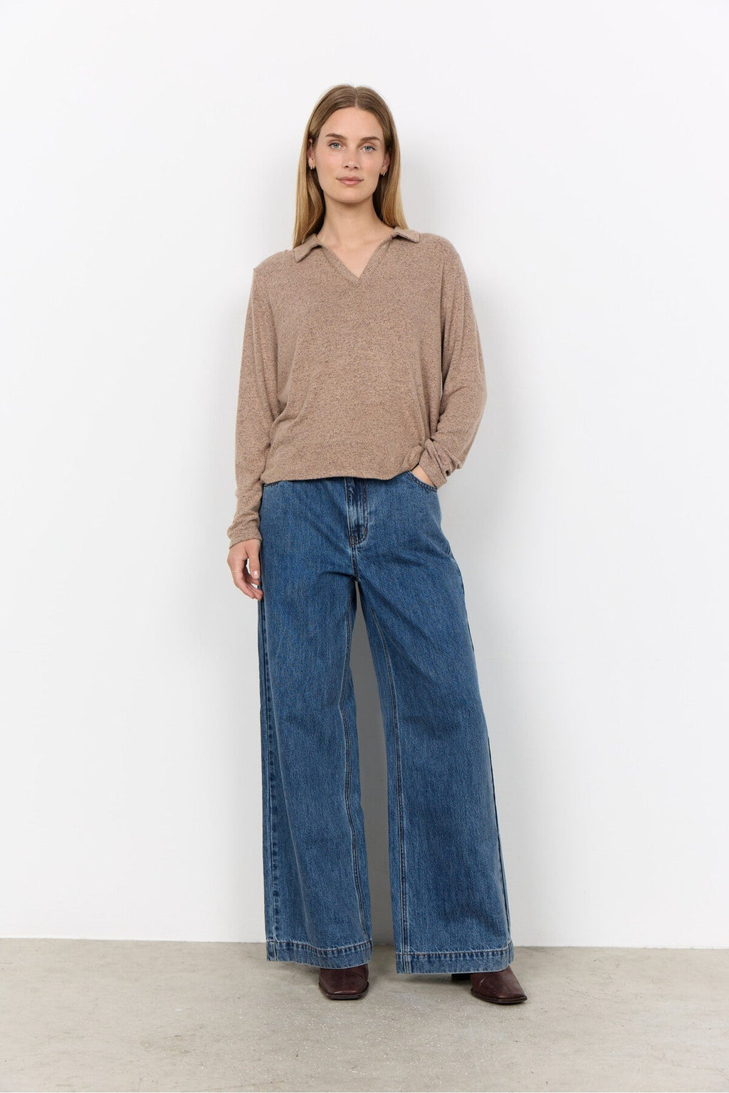 Soya Concept Biara 159 Collared Jumper Taupe — view 2. Shop Soya Concept at Dotique