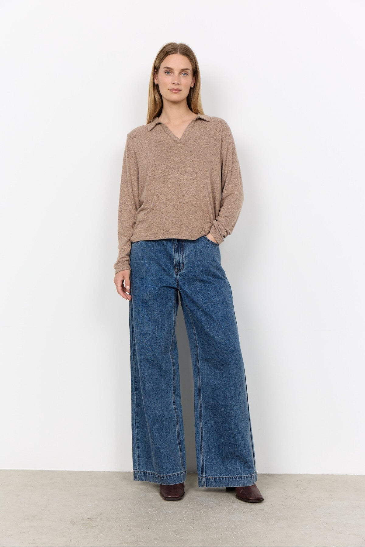 Soya Concept Biara 159 Collared Jumper Taupe — view 2. Shop Soya Concept at Dotique