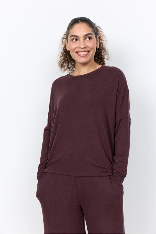 Soya Concept SC-Biara 1 24788 Chocolate Brown Soft Round Neck Jumper — view 1. Shop Soya Concept at Dotique