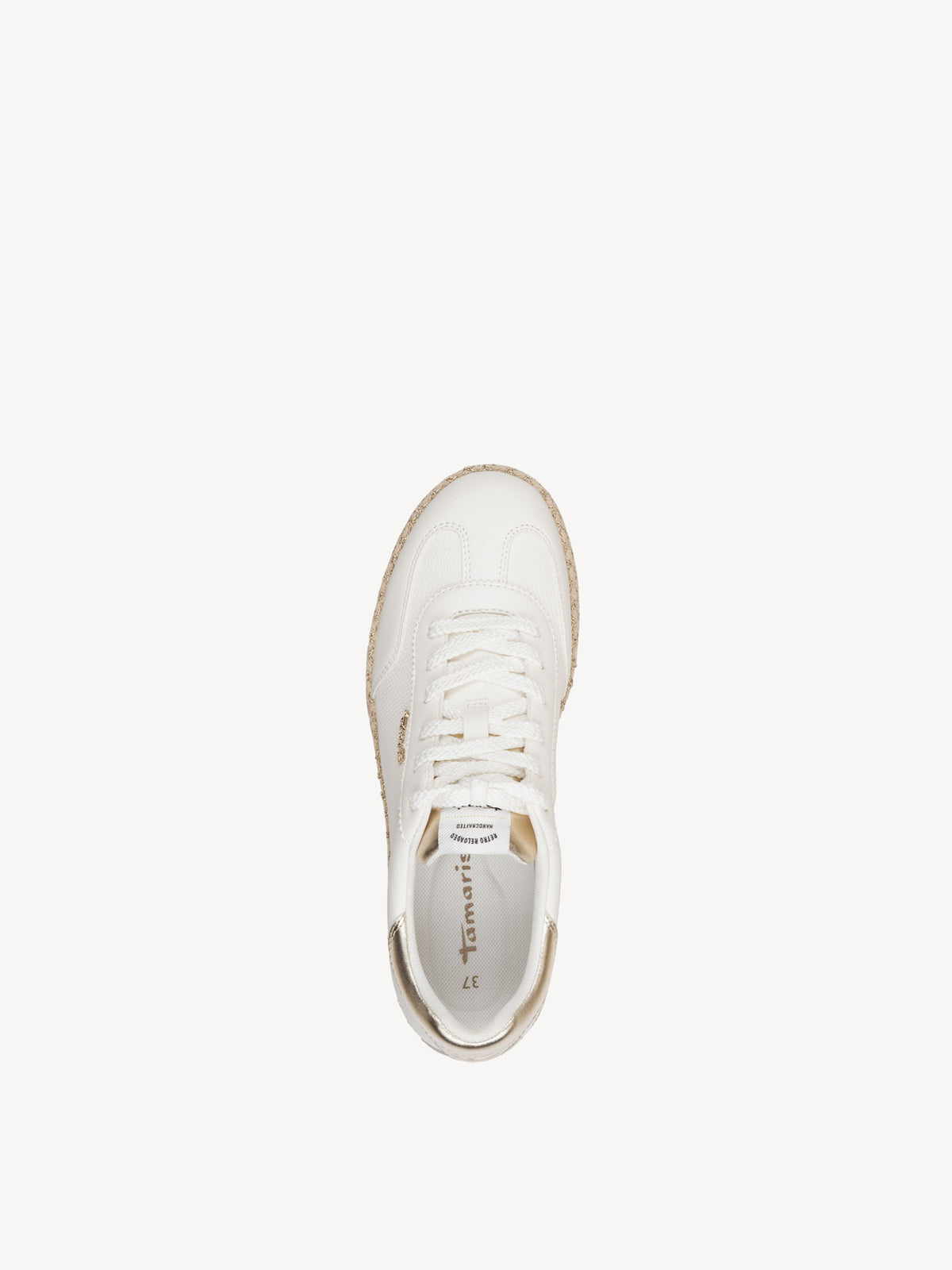 Shop Tamaris at Dotique – 1-23641-46-190 White and Gold Trainers, view 3