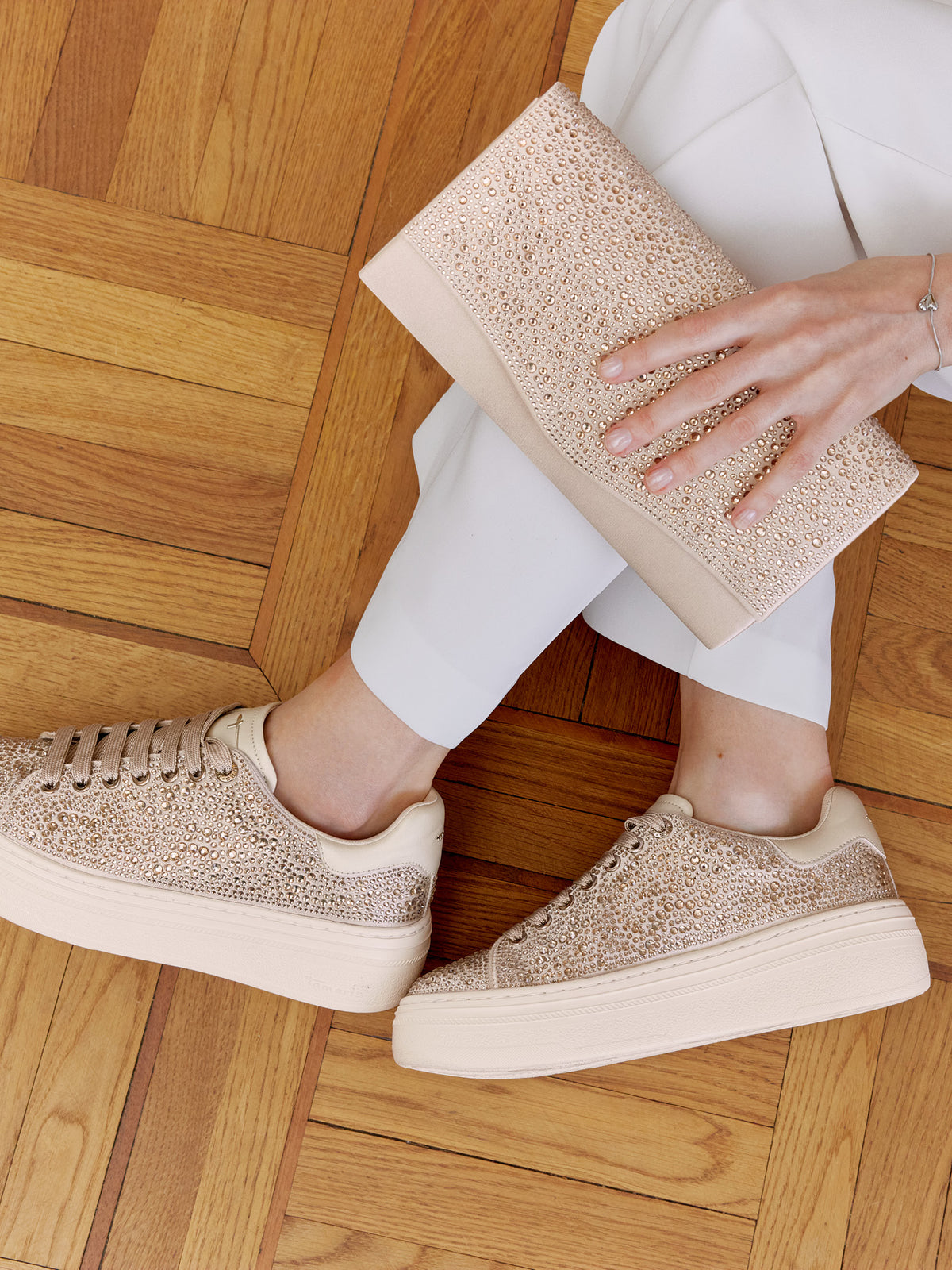 Shop Tamaris at Dotique – 1-23795-46-179 Champagne Platform Trainers, view 3