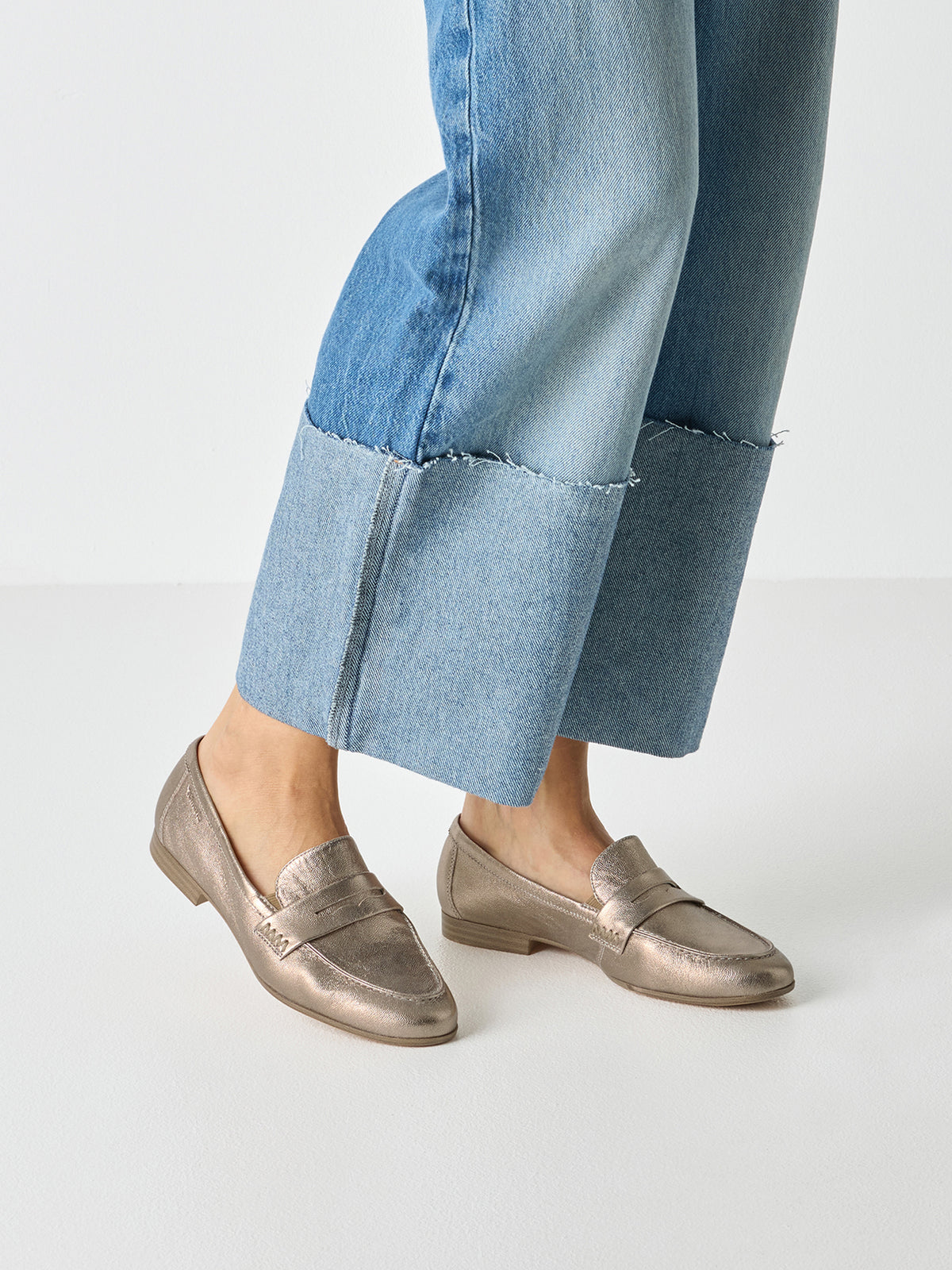 Shop Tamaris at Dotique – 1-24233-46-933 Light Gold Leather Loafers, view 2