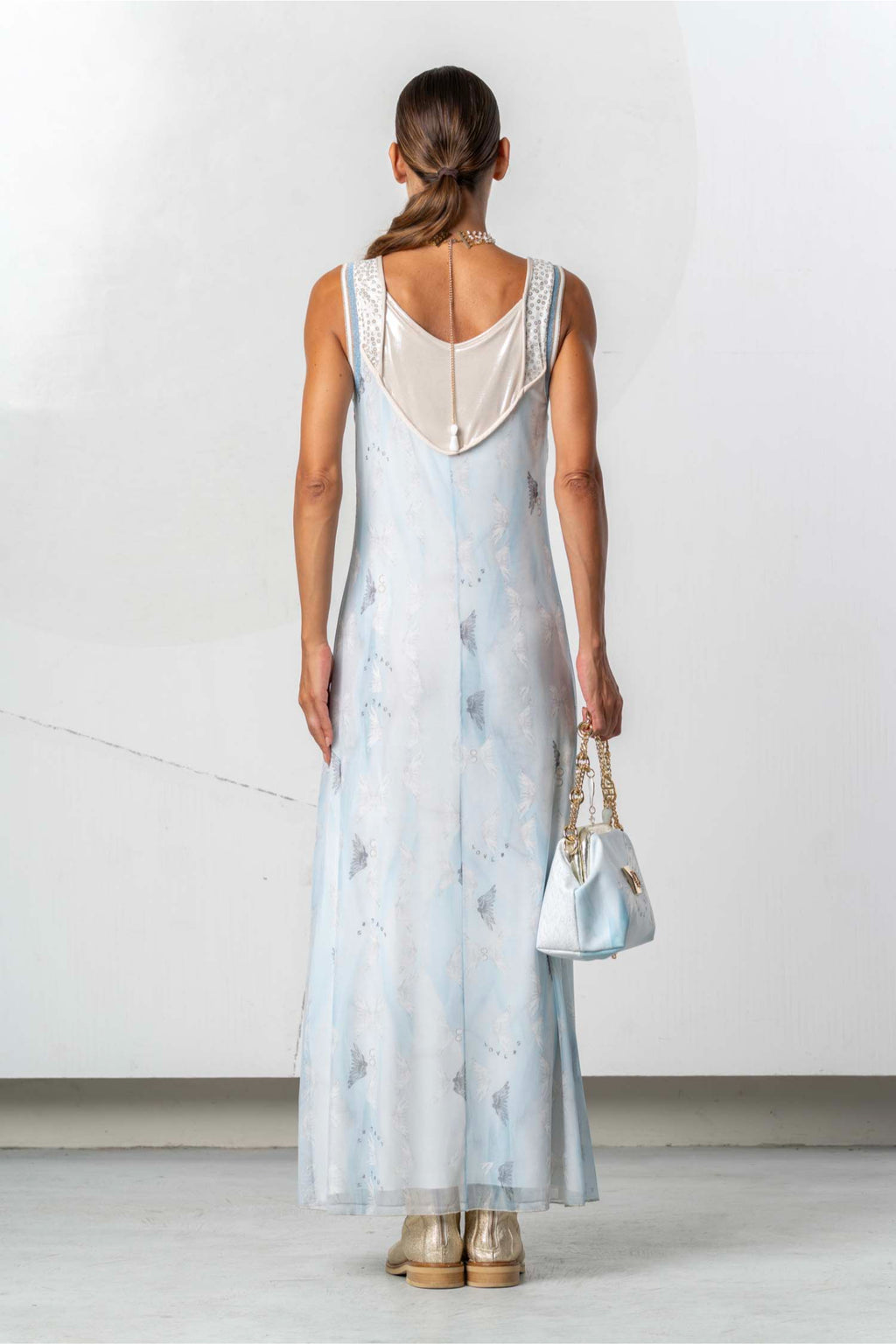 Elisa Cavaletti Light Blue Printed Maxi Dress Dress EJP262004620 back view in gallery position 1 shop Elisa Cavaletti at Dotique