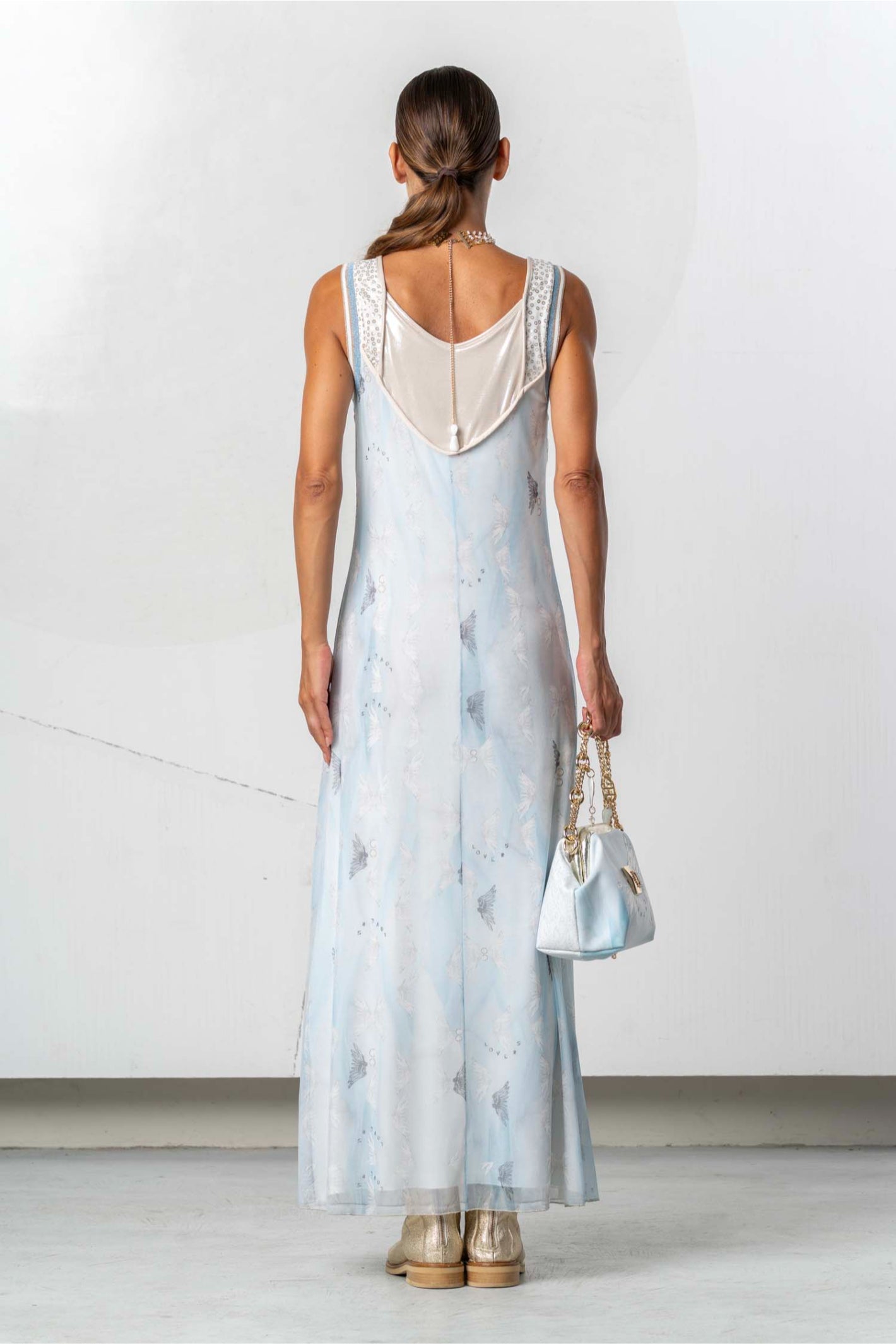 Elisa Cavaletti Light Blue Printed Maxi Dress Dress EJP262004620 back view in gallery position 1 shop Elisa Cavaletti at Dotique