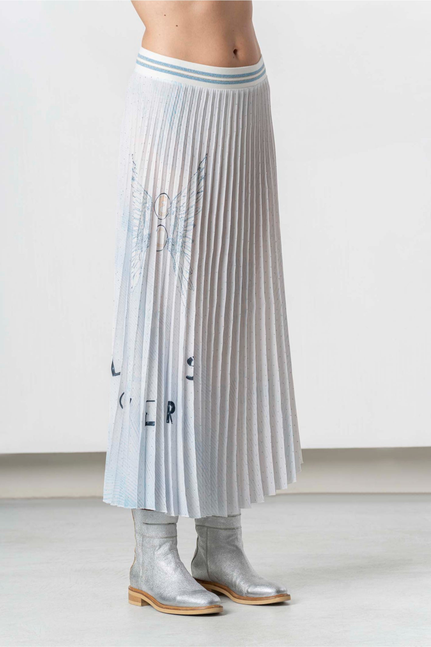 Elisa Cavaletti Light Blue Printed Pleated Midi Skirt EJP263002801 side view in gallery position 1 shop Elisa Cavaletti at Dotique