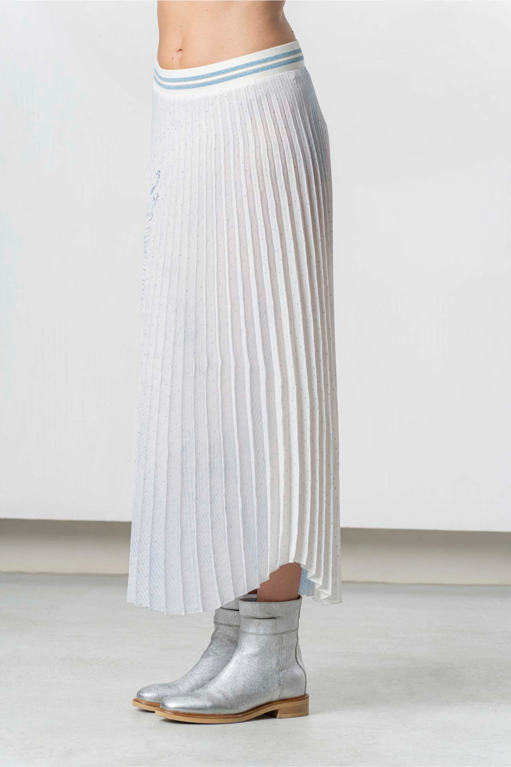 Elisa Cavaletti Light Blue Printed Pleated Midi Skirt EJP263002801 side view in gallery position 1 shop Elisa Cavaletti at Dotique