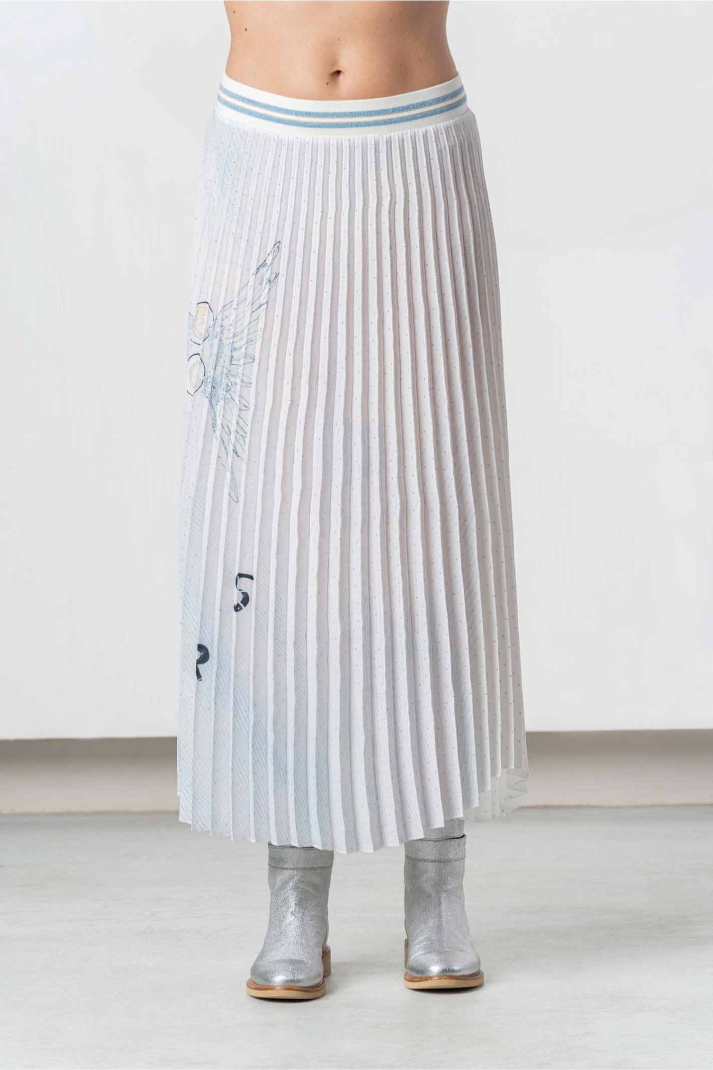 Elisa Cavaletti Light Blue Printed Pleated Midi Skirt EJP263002801 front view in gallery position 1 shop Elisa Cavaletti at Dotique