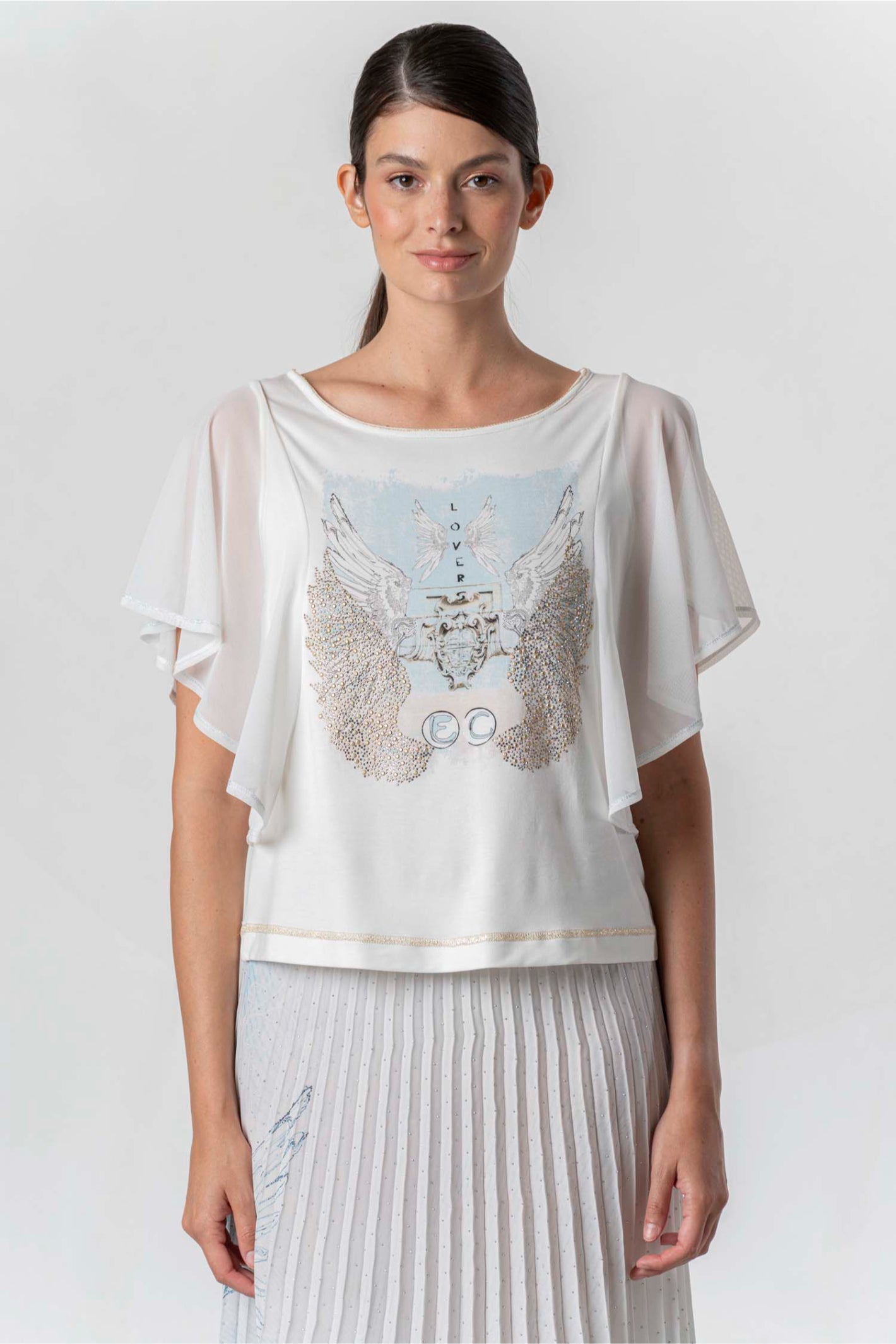 Elisa Cavaletti Incontro Off-White Graphic T-Shirt EJP265002802 03149 front view gallery 1 Shop Elisa Cavaletti at Dotique