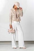 Elisa Cavaletti Off-White Wide Leg Trousers with Chain Detail EJP266018110 front view in gallery 1 Shop Elisa Cavaletti at Dotique