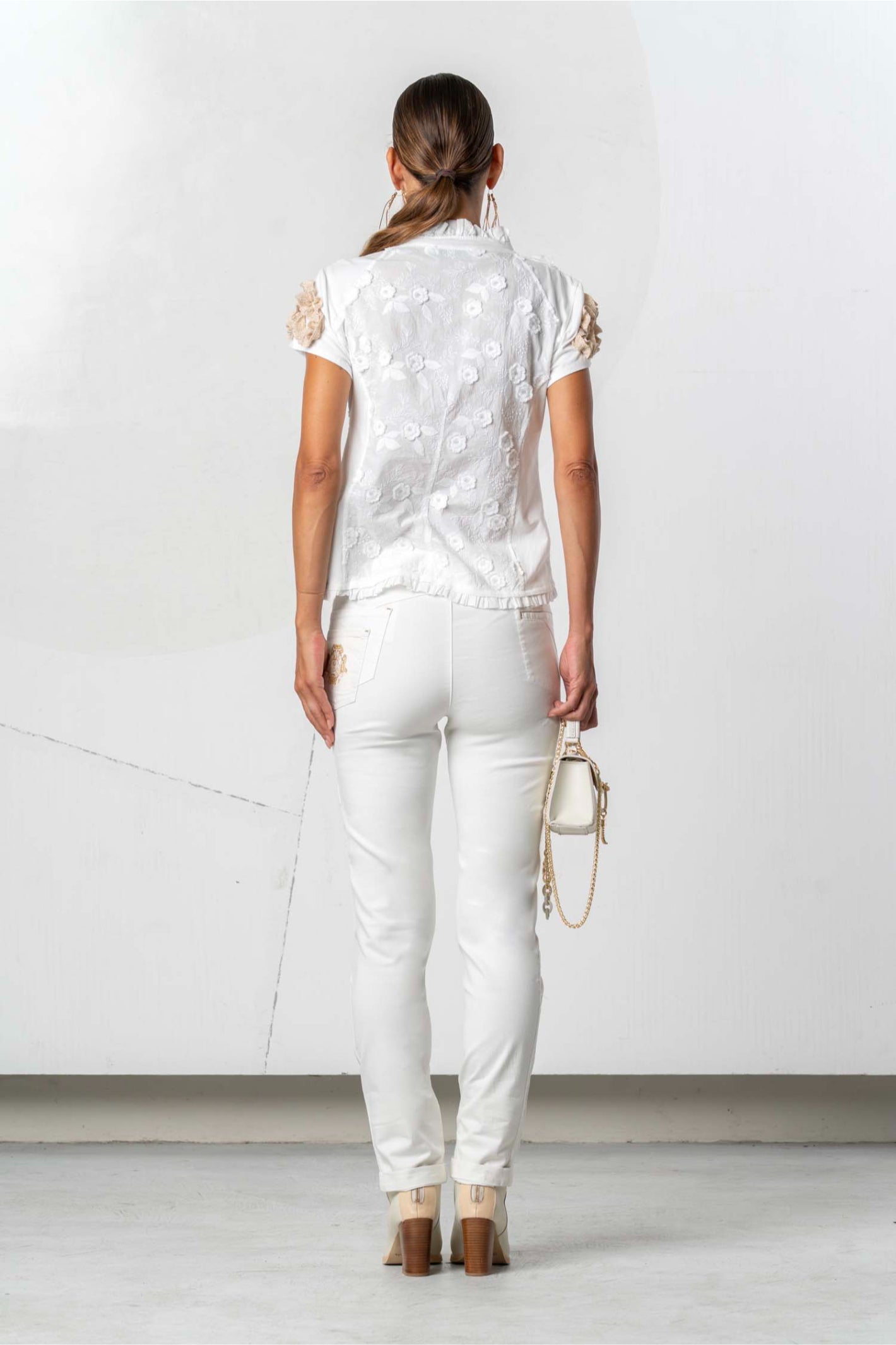 Elisa Cavaletti Off-White Embroidered Ruffle Detail Shirt ELP261019901 rear view gallery position 1 Shop Elisa Cavaletti at Dotique