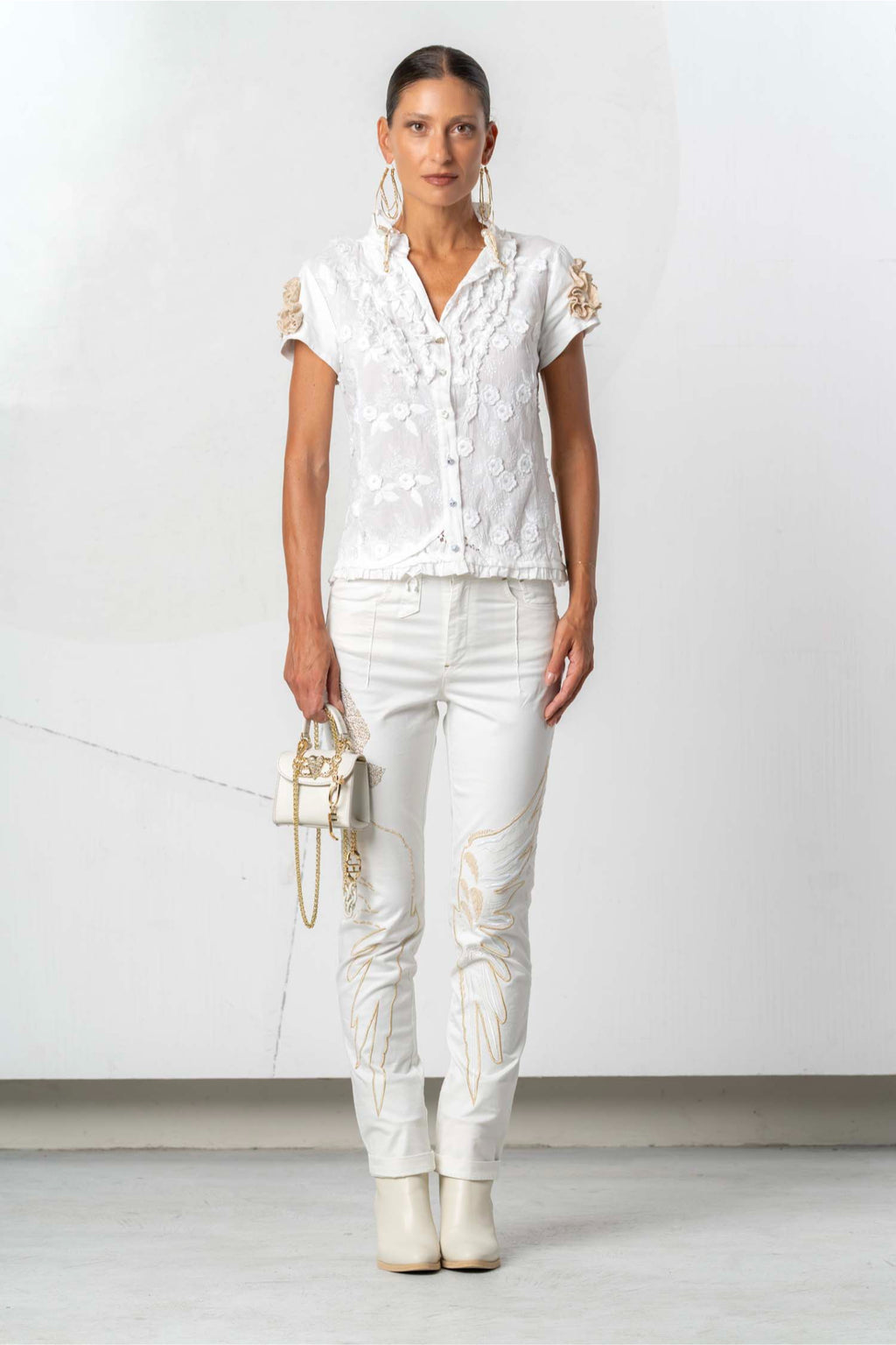 Elisa Cavaletti Off-White Embroidered Ruffle Detail Shirt ELP261019901 front view gallery 1 shop Elisa Cavaletti at Dotique