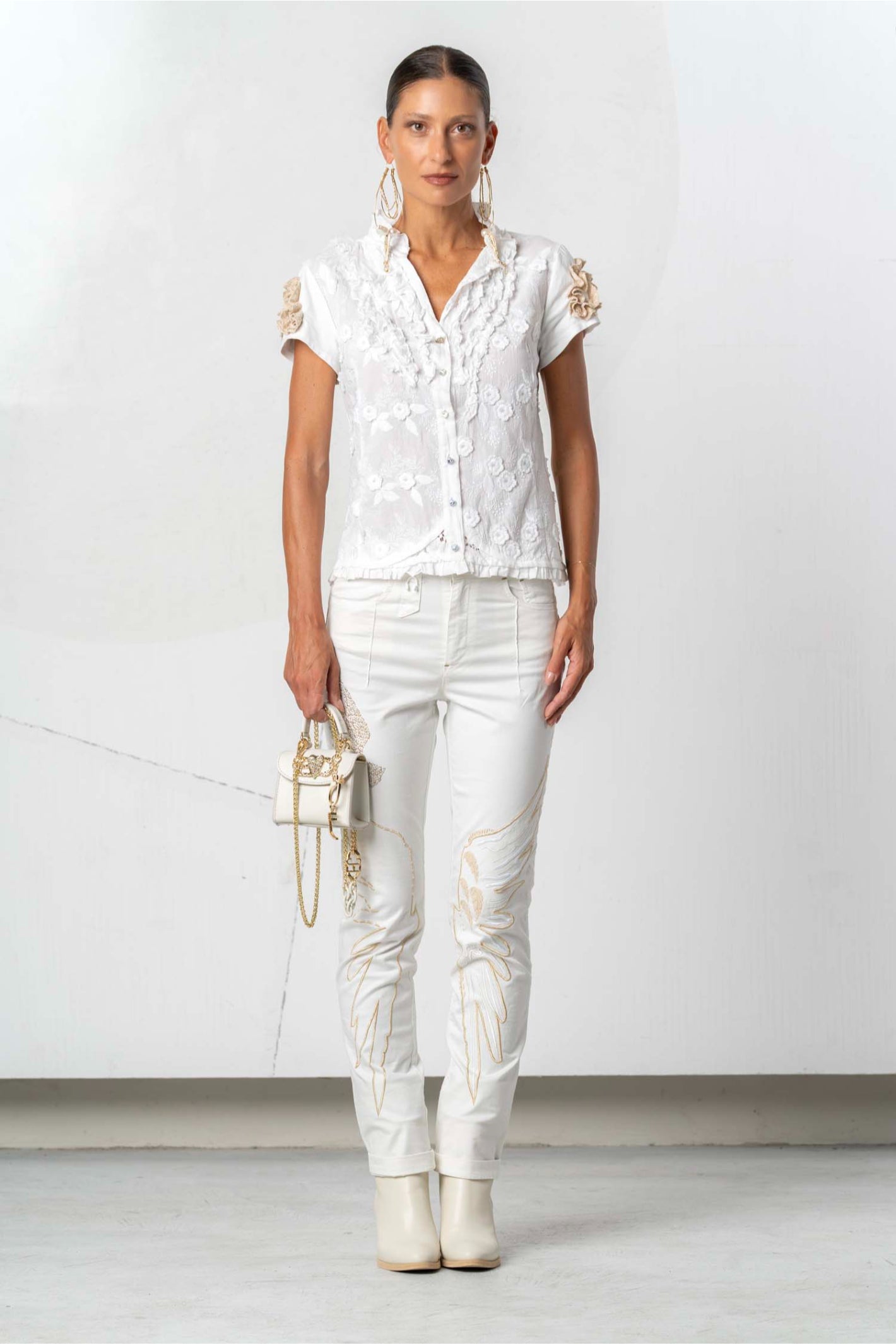 Elisa Cavaletti Off-White Embroidered Ruffle Detail Shirt ELP261019901 front view gallery 1 shop Elisa Cavaletti at Dotique