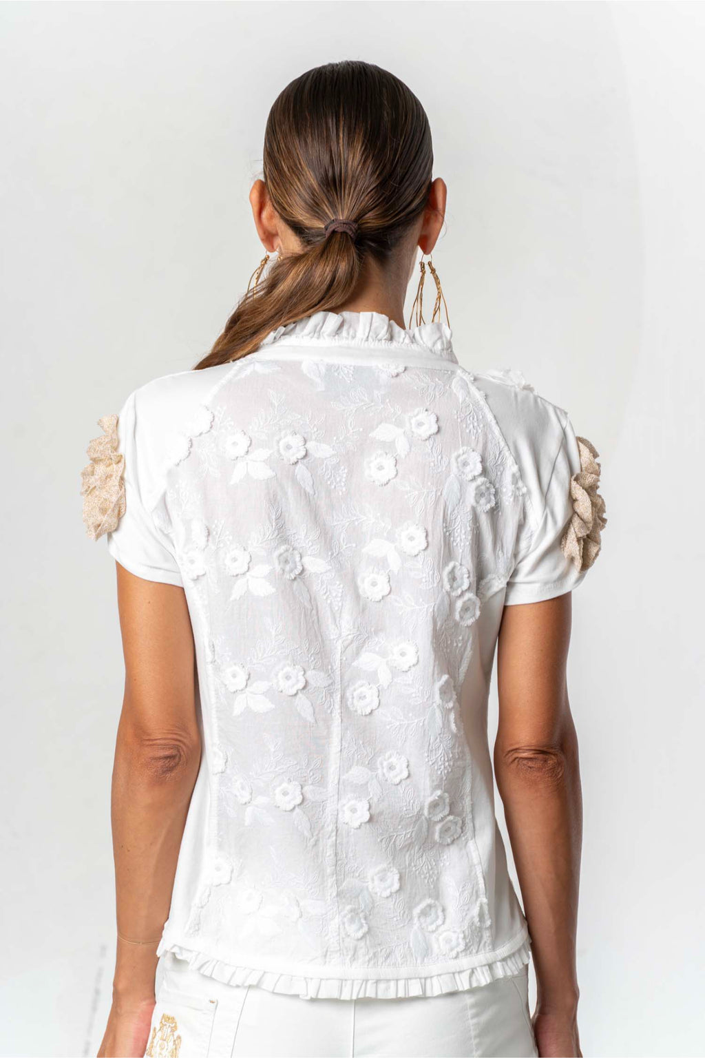 Elisa Cavaletti Off-White Embroidered Ruffle Detail Shirt ELP261019901 back view gallery 1 Shop Elisa Cavaletti at Dotique