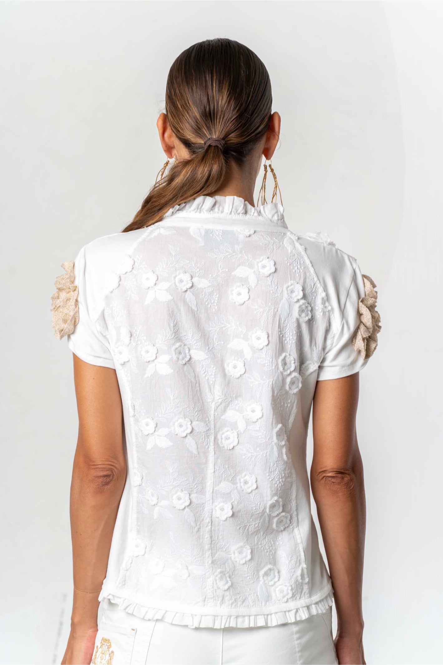 Elisa Cavaletti Off-White Embroidered Ruffle Detail Shirt ELP261019901 back view gallery 1 Shop Elisa Cavaletti at Dotique