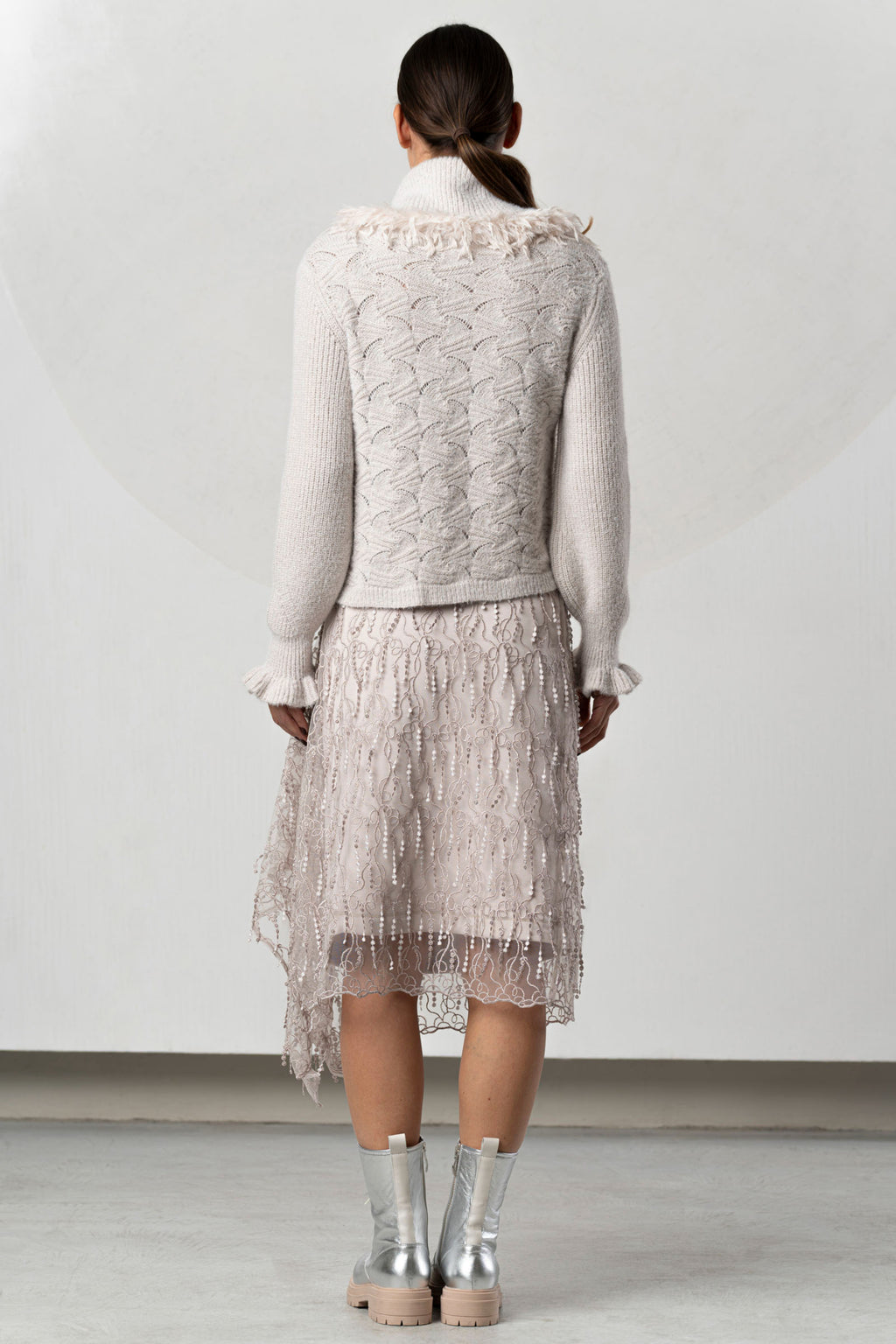 Shop the Elisa Cavaletti ELW264038801 Beige Jumper at Dotique. A premium Italian wool-blend knit with beautiful texture and a cosy high neckline.