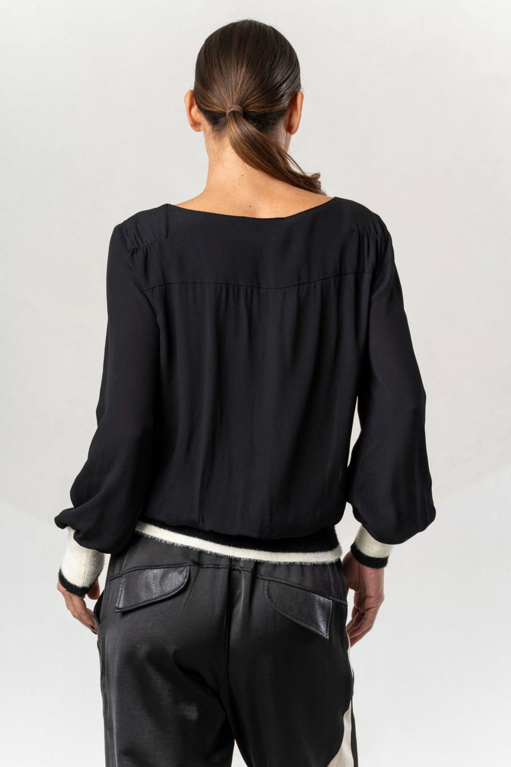 Shop the Elisa Cavaletti ELW265051401 Ivory Top at Dotique. A luxurious Italian designer top with contrasting textures and statement AW26 detailing.