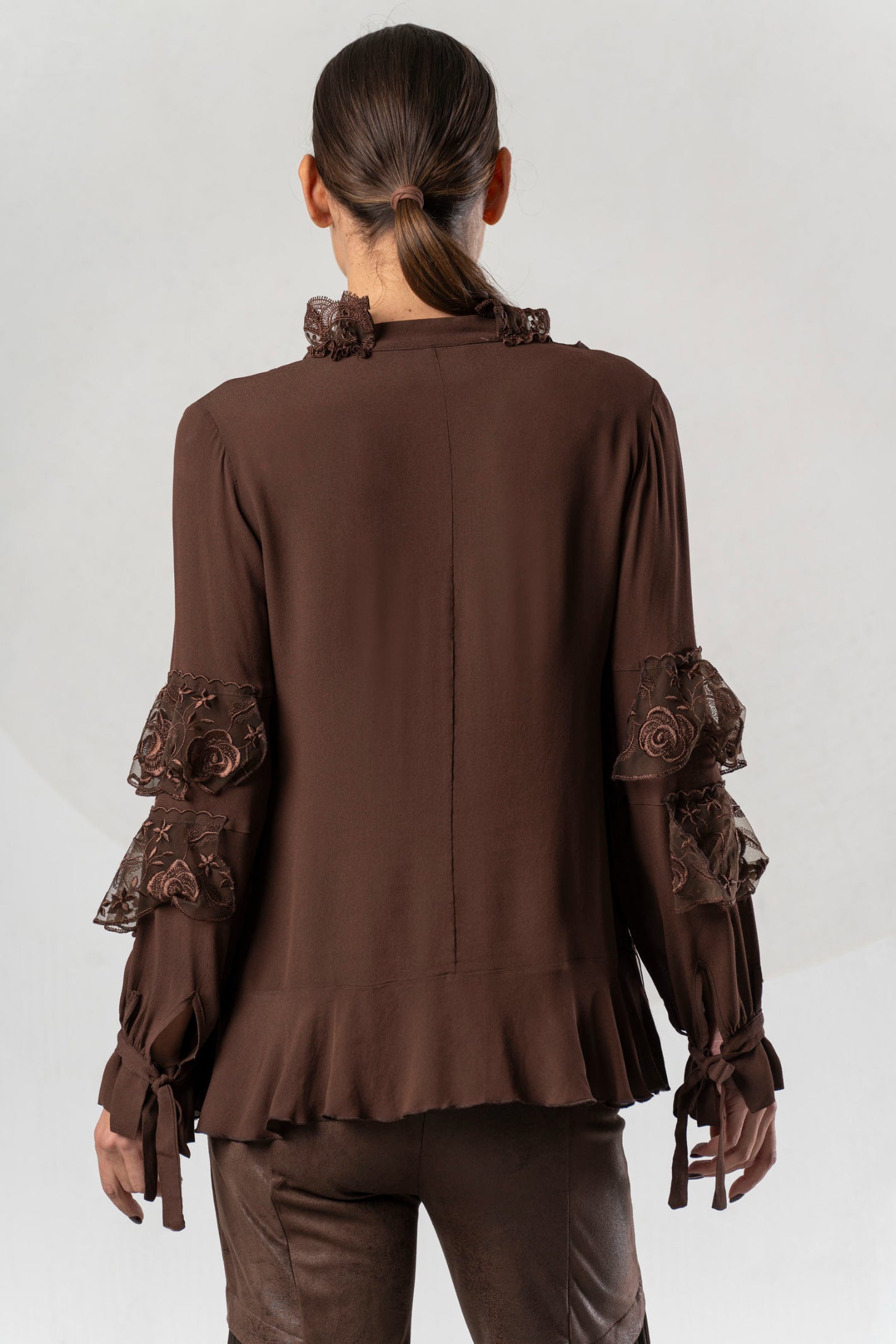 Shop the Elisa Cavaletti ELW265069101R Brown Blouse at Dotique. A luxurious 100% viscose designer blouse in rich chocolate brown for AW26.
