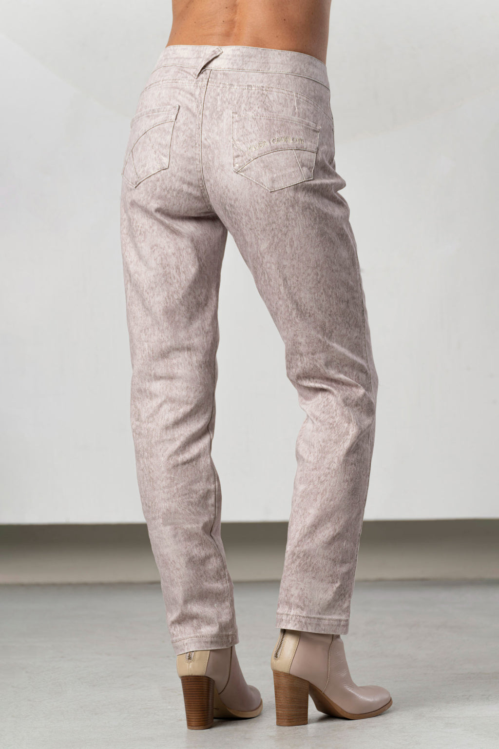 Back view of Elisa Cavaletti ELW266003700 Jeans - Print worn with beige heeled boots, shop Elisa Cavaletti at Dotique