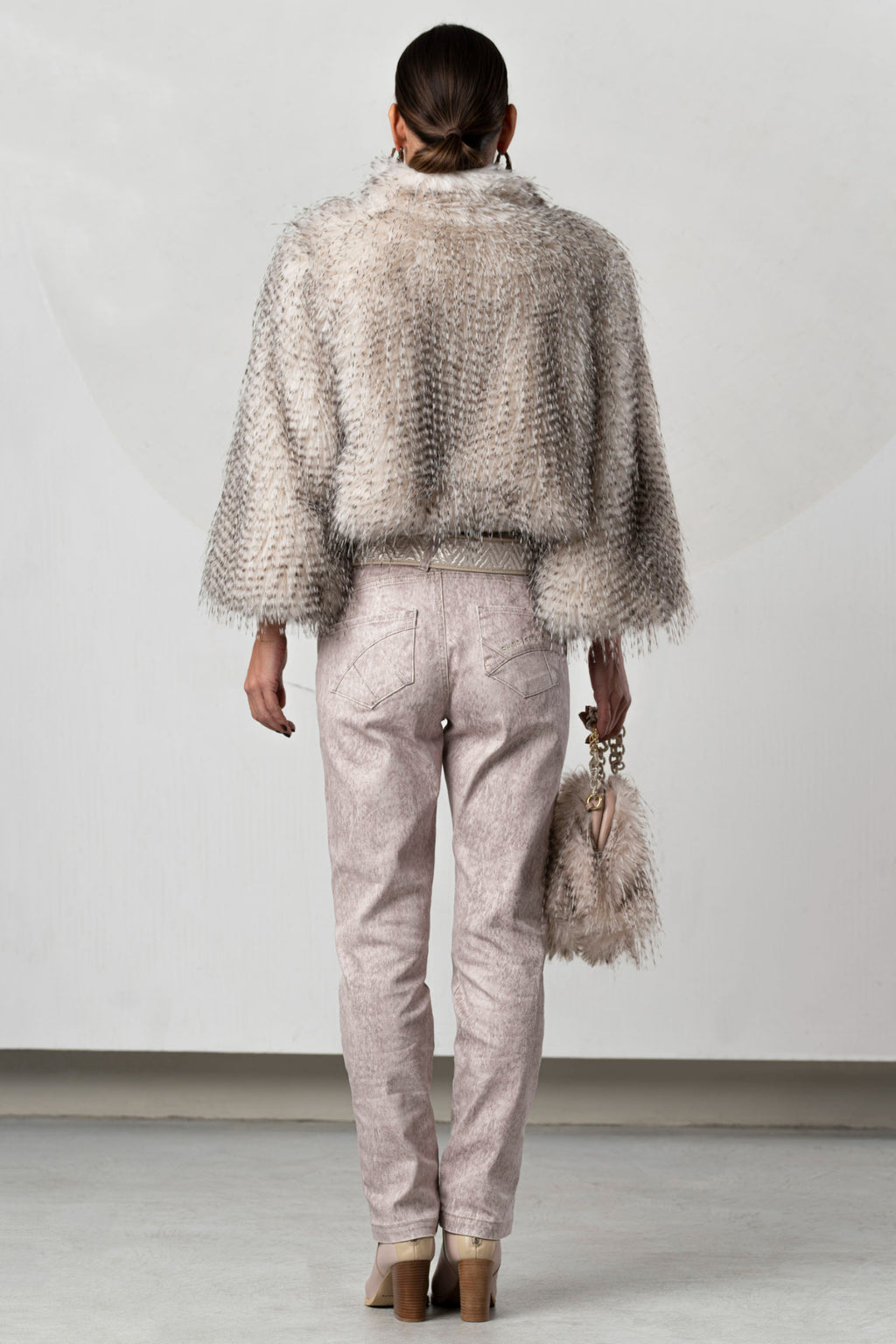Back view of Elisa Cavaletti ELW266003700 Jeans - Print styled with textured jacket and bag, shop Elisa Cavaletti at Dotique