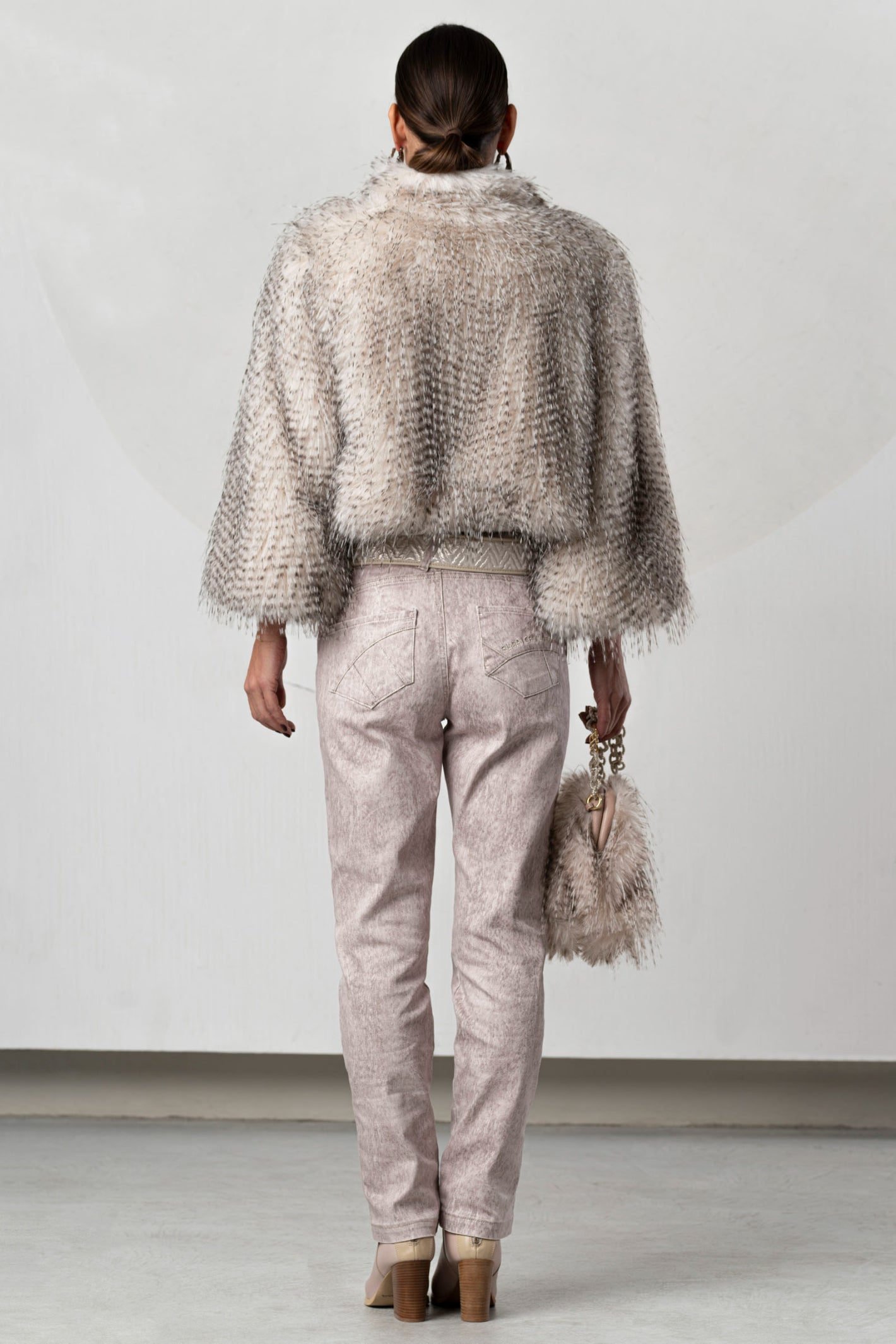 Back view of Elisa Cavaletti ELW266003700 Jeans - Print styled with textured jacket and bag, shop Elisa Cavaletti at Dotique
