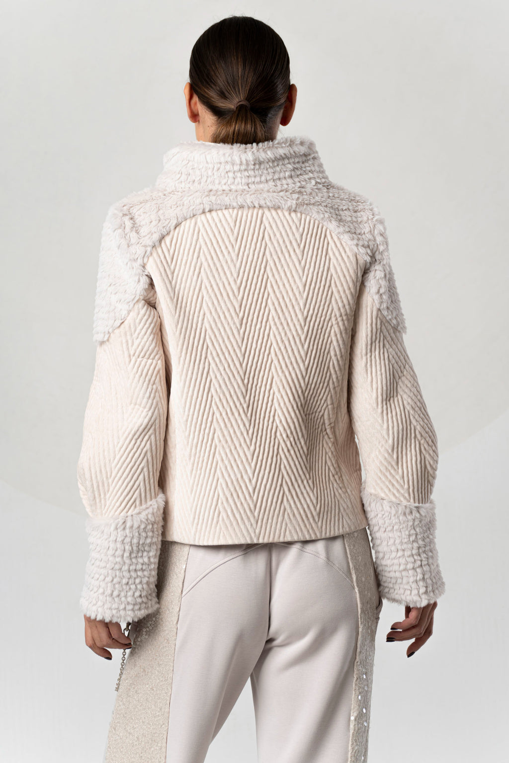 Discover the Elisa Cavaletti ELW267002800 Powder Pink Jacket at Dotique. A luxurious Italian designer jacket with beautiful texture and detailing.