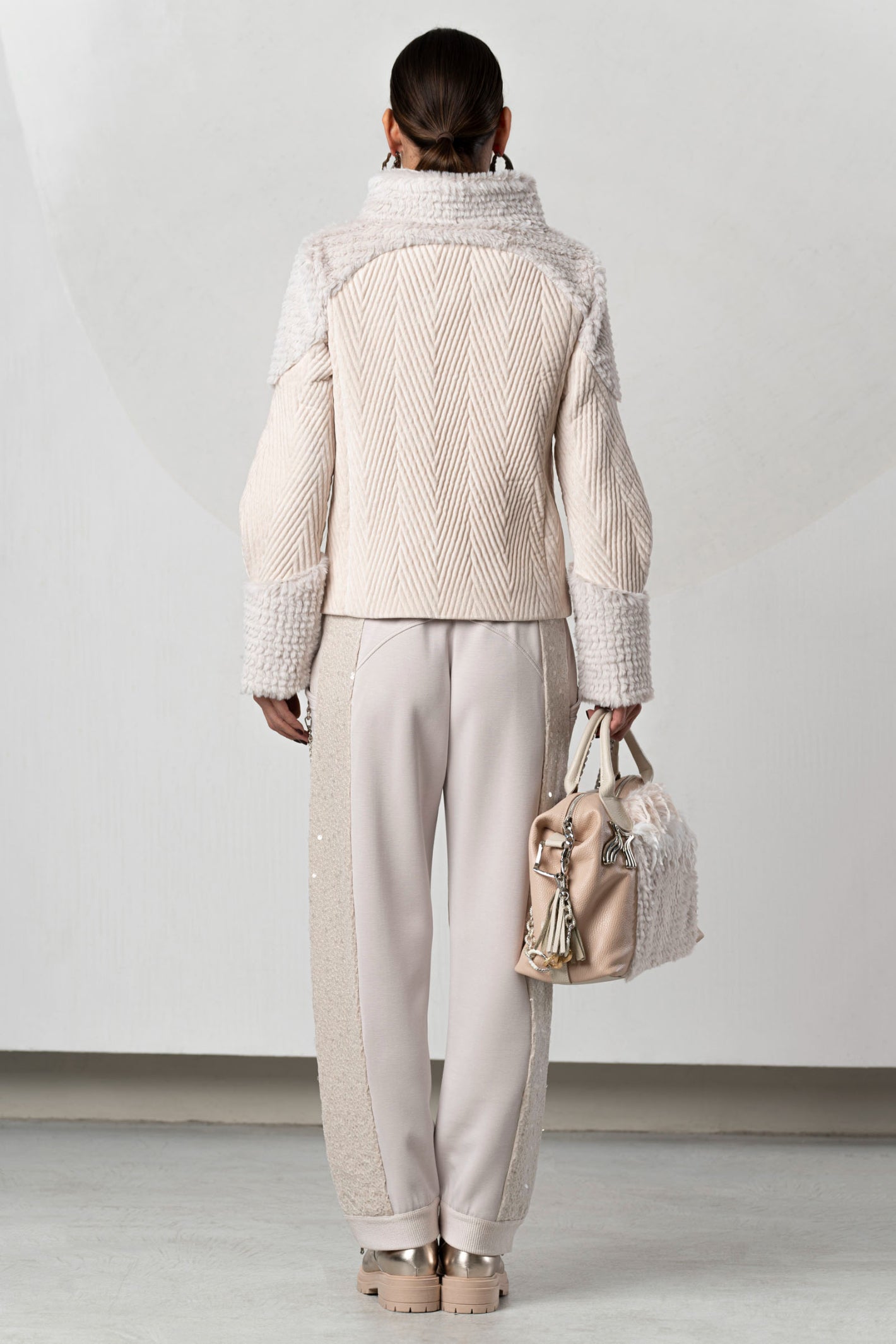 Discover the Elisa Cavaletti ELW267002800 Powder Pink Jacket at Dotique. A luxurious Italian designer jacket with beautiful texture and detailing.
