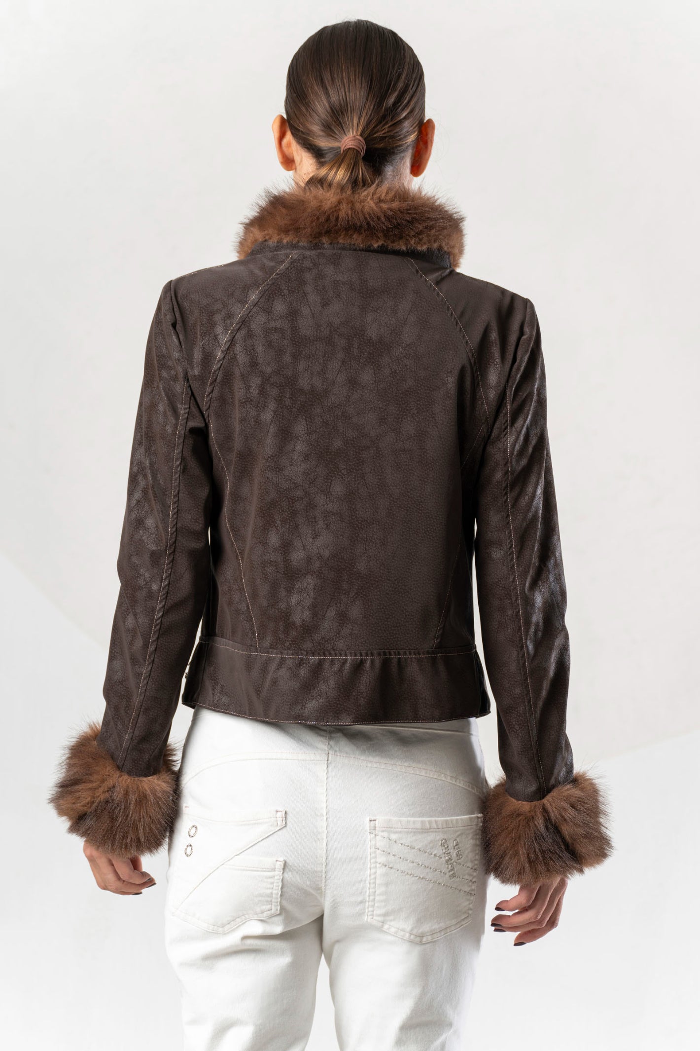 Shop the Elisa Cavaletti ELW267023500 Brown Jacket at Dotique. A luxurious Italian statement jacket with beautiful texture and detailing for AW26.