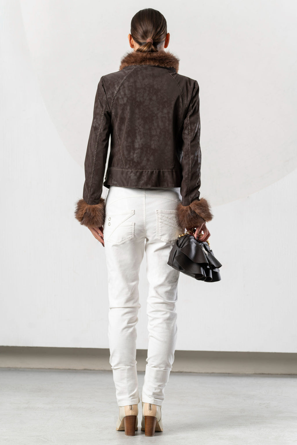 Shop the Elisa Cavaletti ELW267023500 Brown Jacket at Dotique. A luxurious Italian statement jacket with beautiful texture and detailing for AW26.