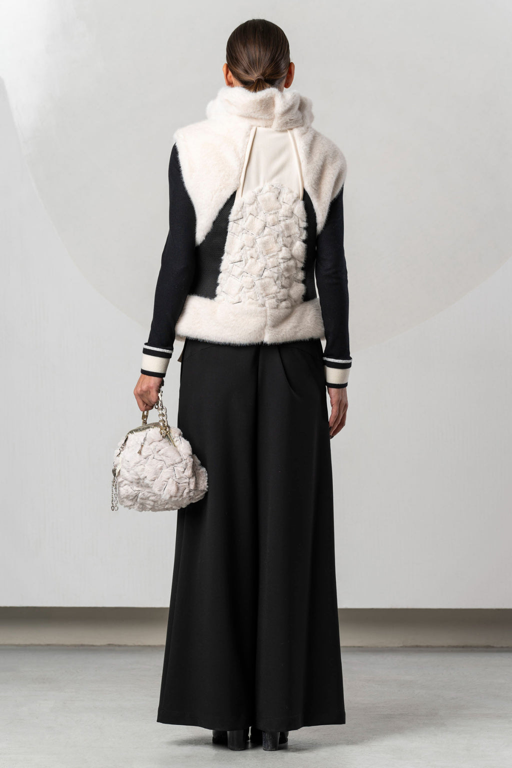 Shop the Elisa Cavaletti ELW267044200 Gilet at Dotique. A luxurious ivory and black designer gilet with beautiful texture and statement detailing.