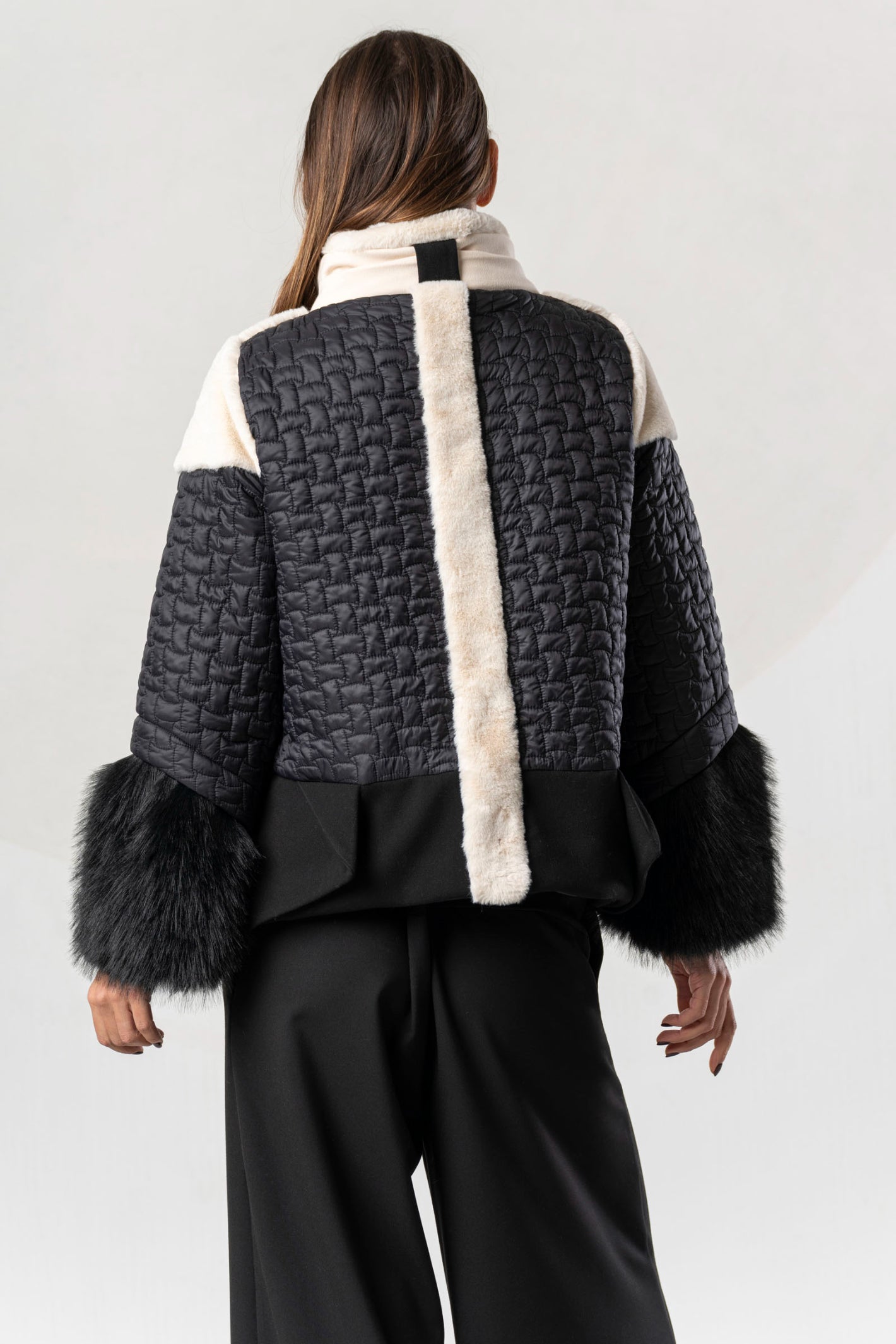 Shop the Elisa Cavaletti ELW268043300 Jacket at Dotique. A luxurious black and ivory statement jacket with beautiful texture from the AW26 collection.