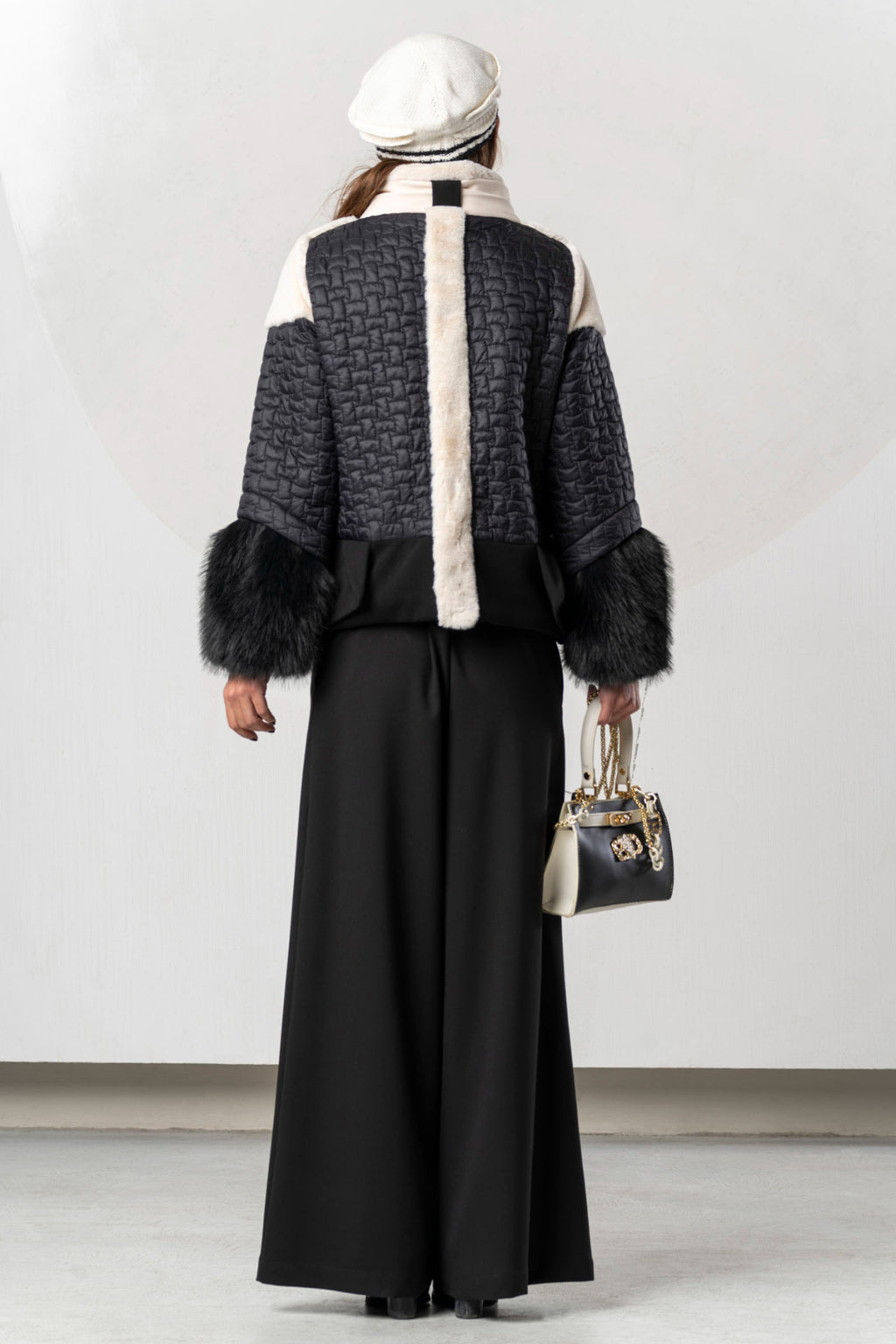 Shop the Elisa Cavaletti ELW268043300 Jacket at Dotique. A luxurious black and ivory statement jacket with beautiful texture from the AW26 collection.