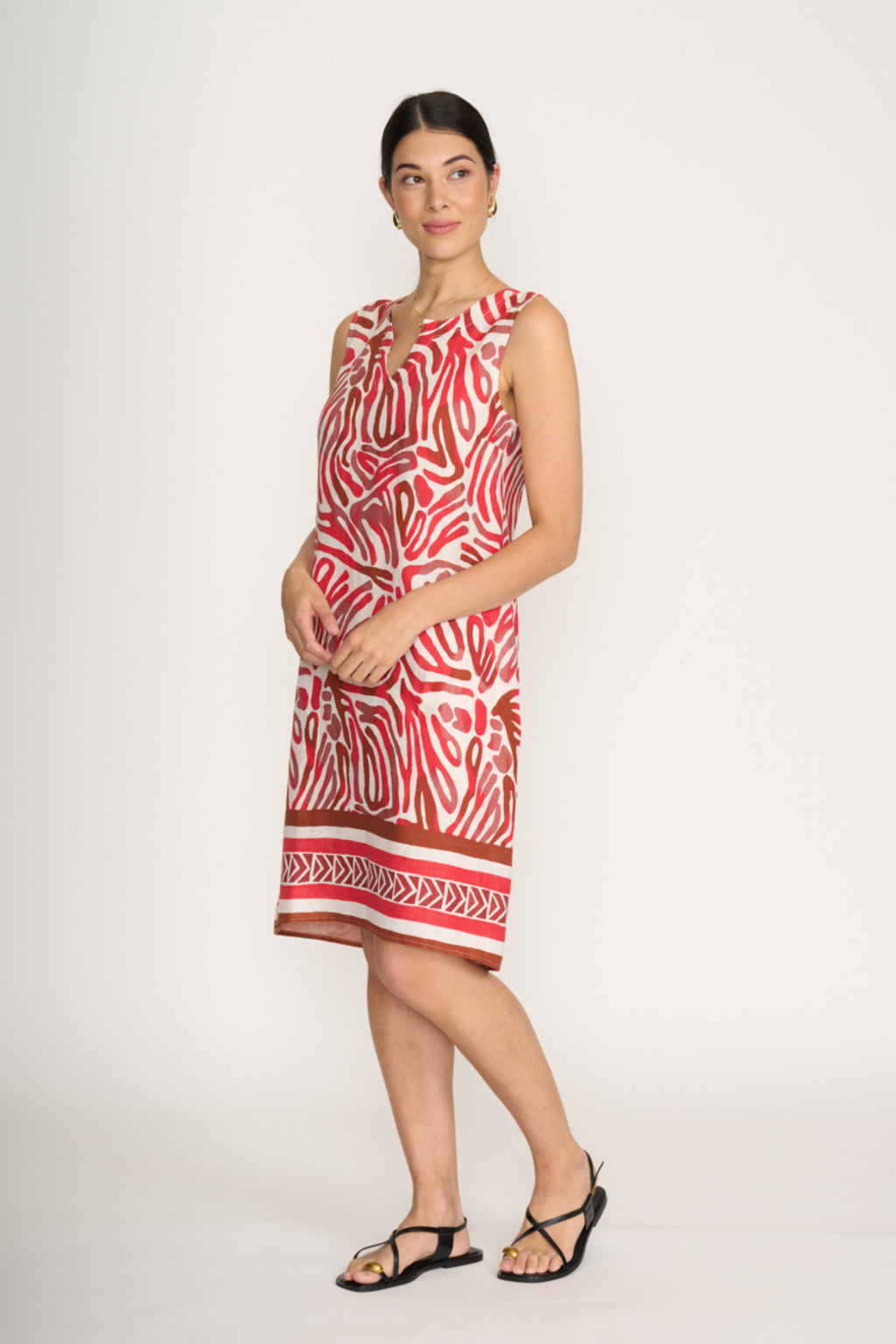 Model wearing Foil Fo7465 Sun-Sational Dress Prowl with red abstract print by Foil Shop at Dotique