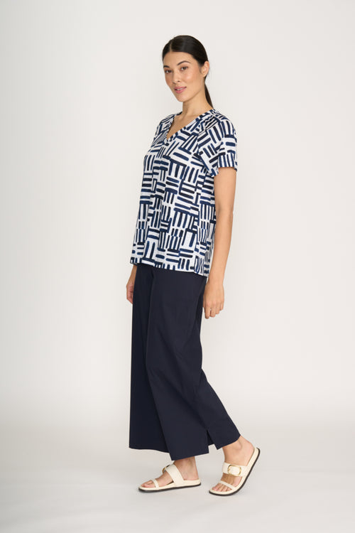 Woman wearing Foil Fo8259 Broad Horizon Trousers Navy by Foil, shop Foil at Dotique for stylish trousers.