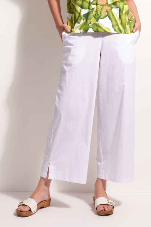 Foil Fo8259 Broad Horizon Trousers White by Foil shown worn with sandals Shop Foil at Dotique for relaxed wide leg trousers