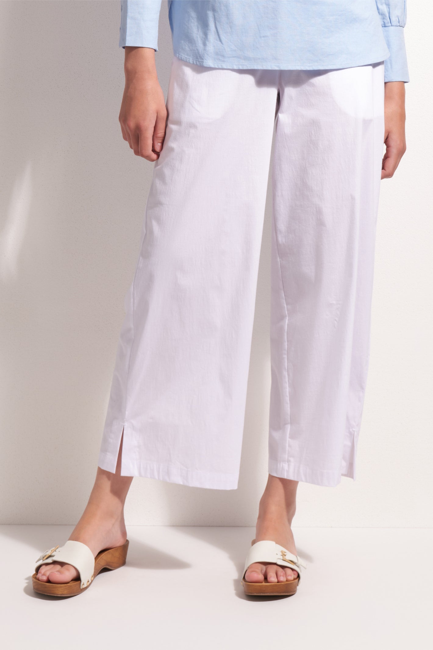 Foil Fo8259 Broad Horizon Trousers White by Foil shown in relaxed wide leg style shop the vendor at Dotique