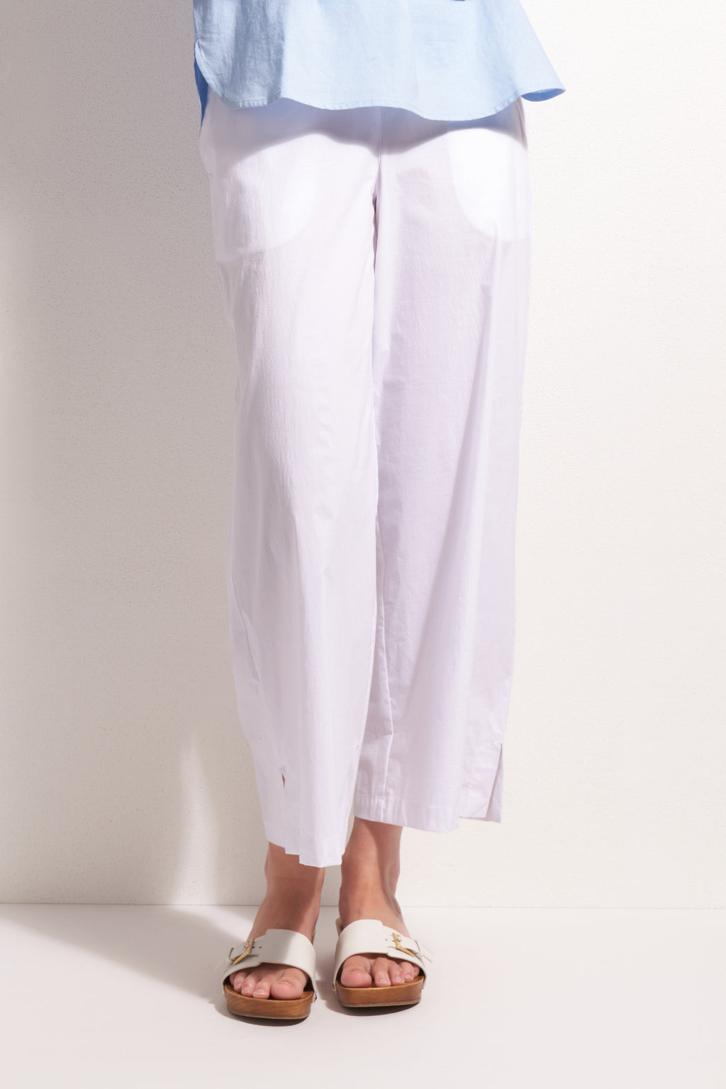 Foil Fo8259 Broad Horizon Trousers White by Foil shown with sandals Shop Foil at Dotique for stylish summer wear