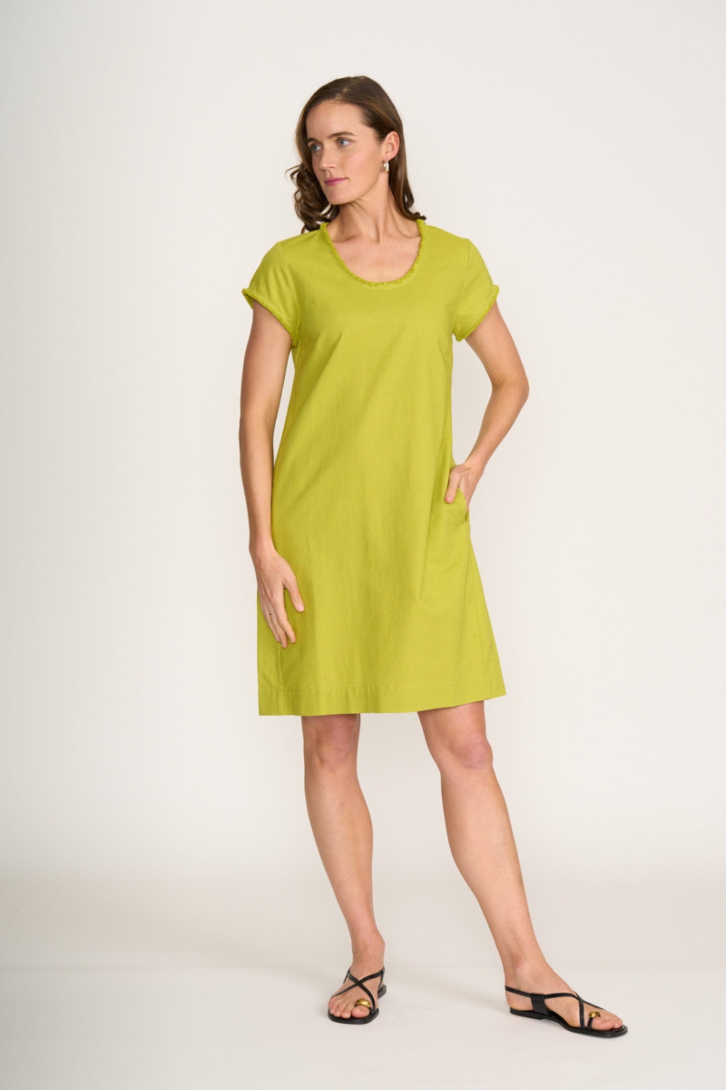 Woman wearing Foil Fo8314 Festival Dress Chartreuse by Foil, shop the vendor Foil at Dotique for relaxed festival style