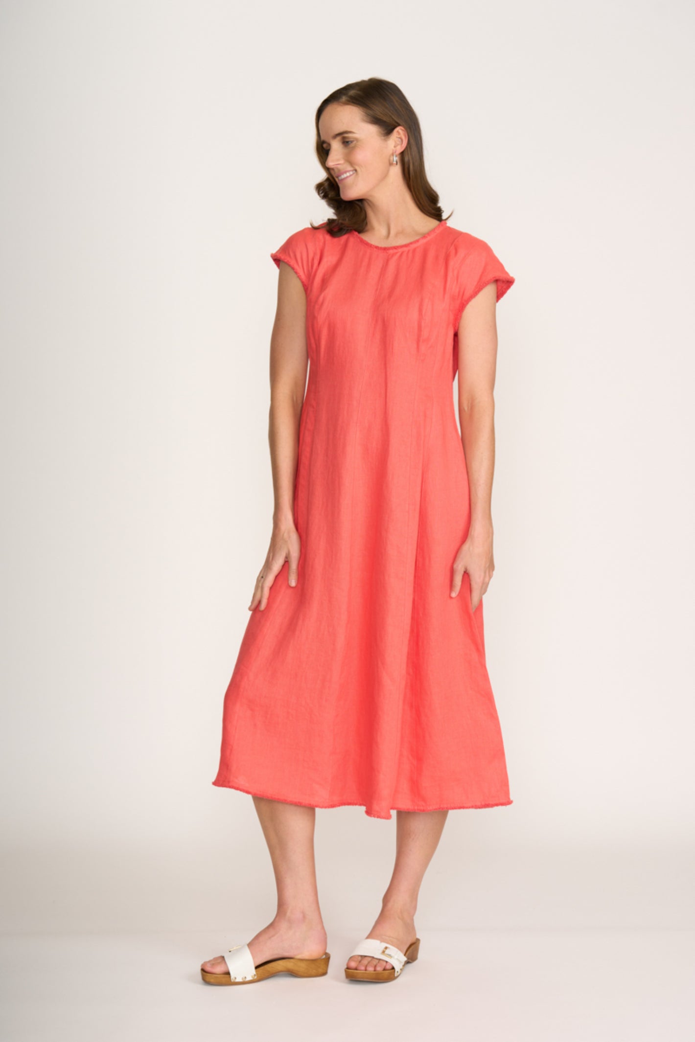 Foil Fo8314 Festival Dress Melon by Foil worn by woman, shop the Foil brand at Dotique for colorful summer dresses