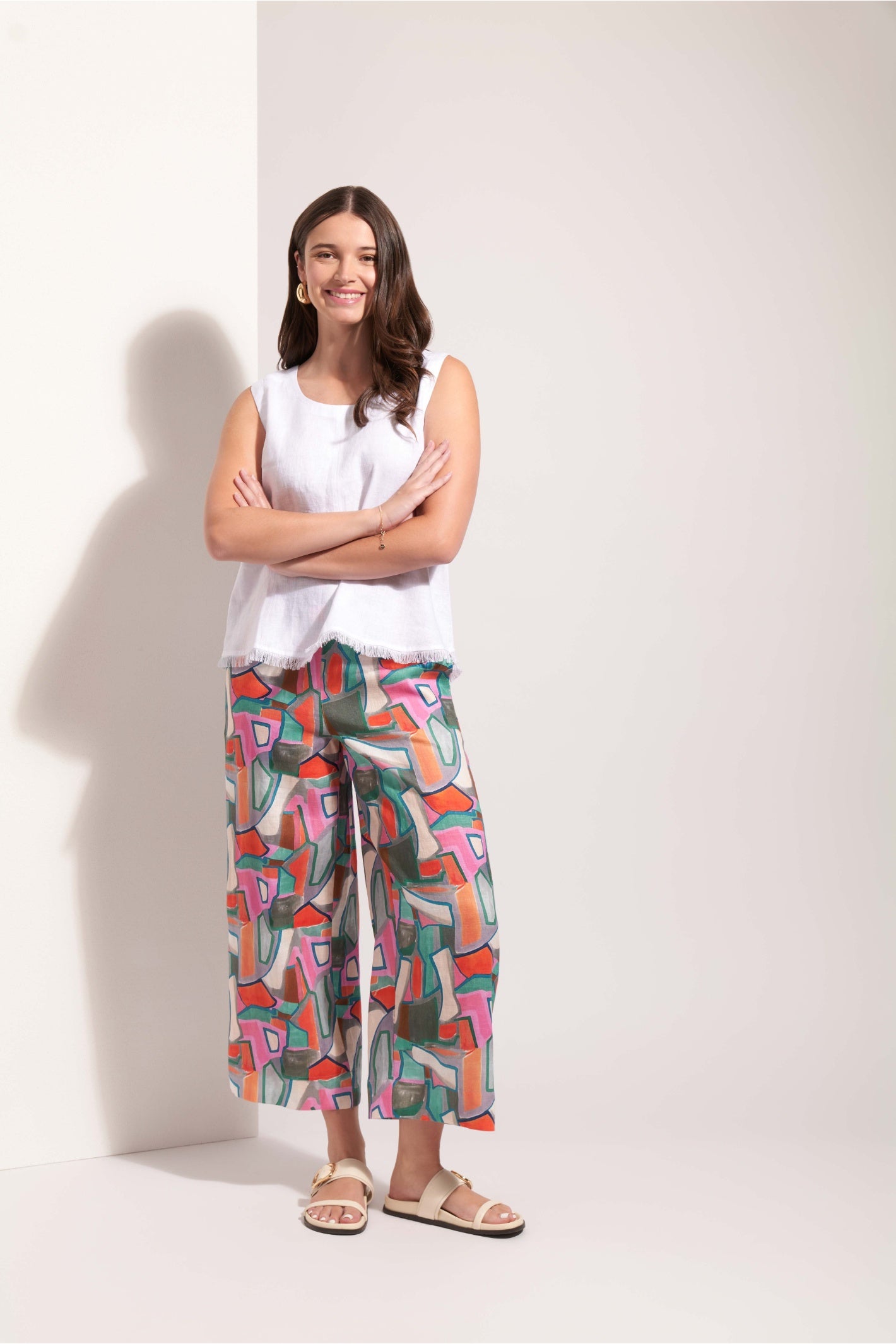 Model wearing Foil Fo8316 Benefits Shell White with colorful pants by Foil Shop the vendor at Dotique