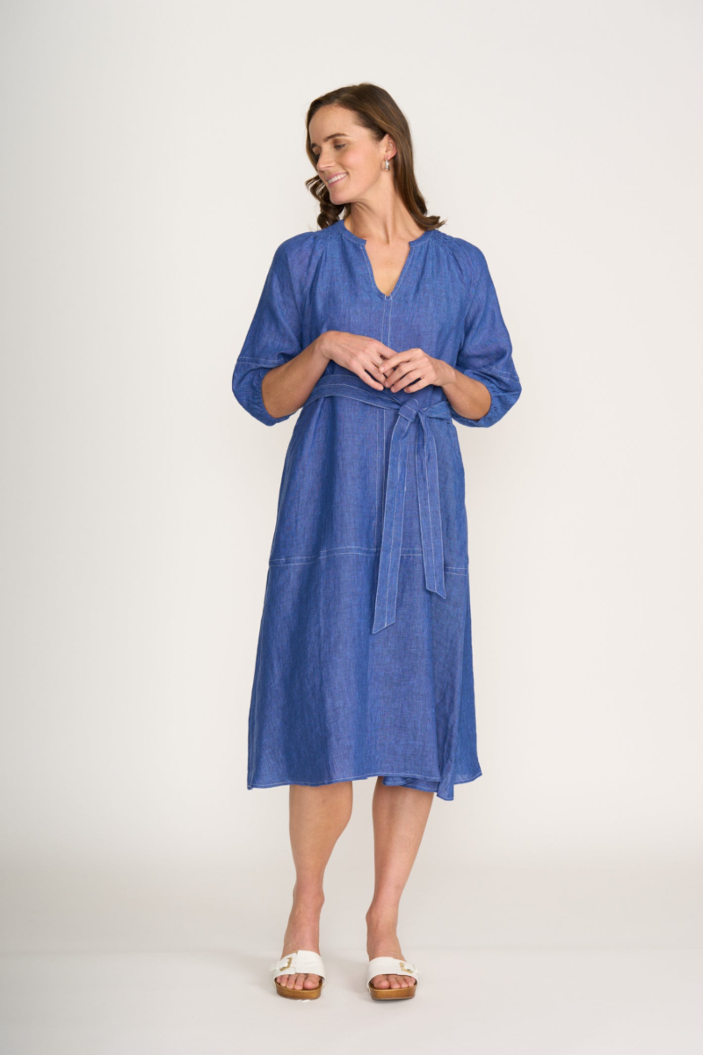 Woman wearing Foil Fo8319 Shout About Dress Capri by Foil, shop the vendor Foil at Dotique for effortless midi dresses