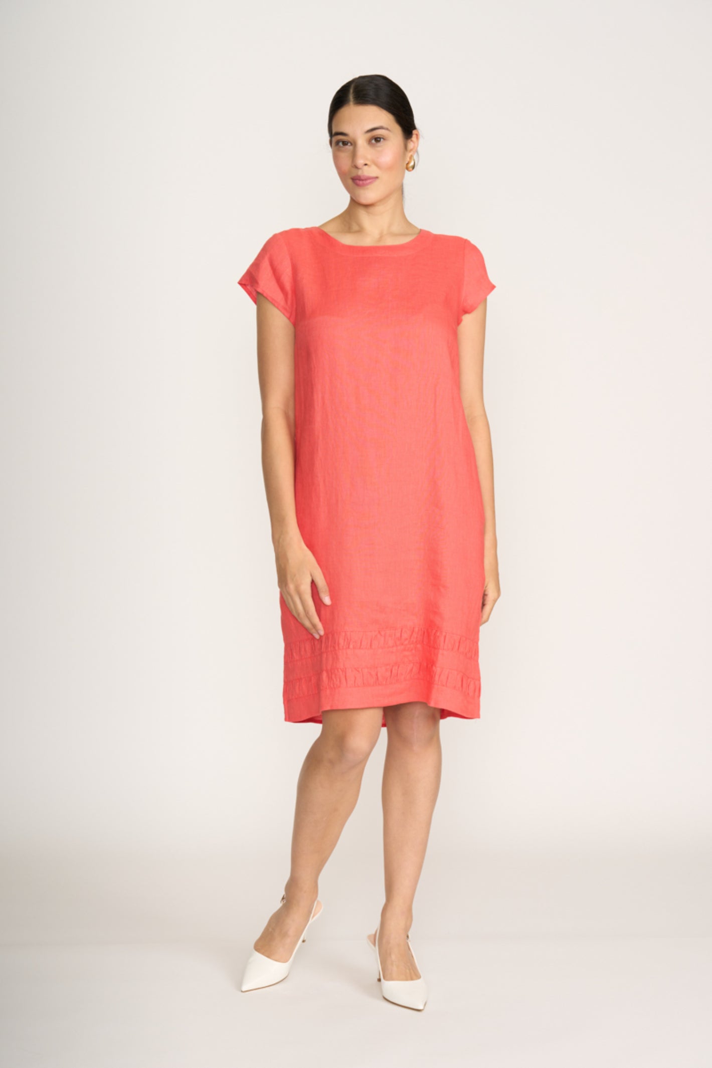 Woman wearing Foil Fo8320 Crowd Pleaser Dress Melon by Foil Shop the vendor at Dotique in relaxed fit style