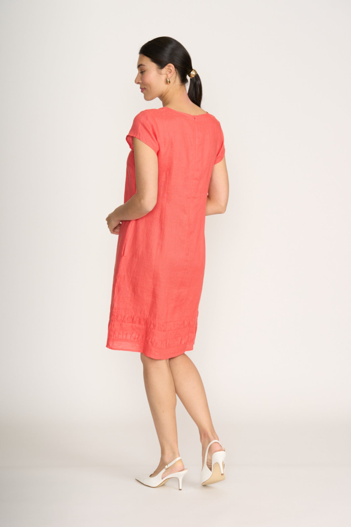 Back view of model wearing Foil Fo8320 Crowd Pleaser Dress Melon by Foil Shop the vendor at Dotique