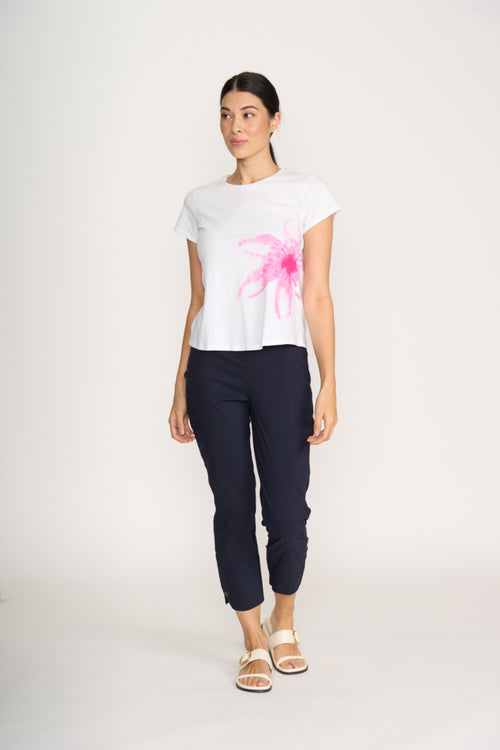 Woman wearing Foil Fo8269 Finish Line Pant True Navy by Foil, shop Foil styles at Dotique for effortless slim tapered pants