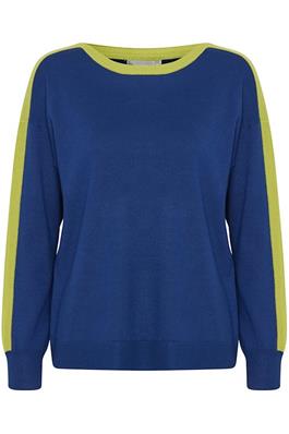 Fransa FRBESMOCK PU 7 Bellwether Blue Boat Neck Jumper with Contrast Stripe Front View