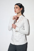 Shop the Tinta 4004201 Francisca Women's Shirt in White at Dotique. A beautifully tailored shirt with elegant ruffle detailing, a stand collar and concealed zip fastening for timeless styling.